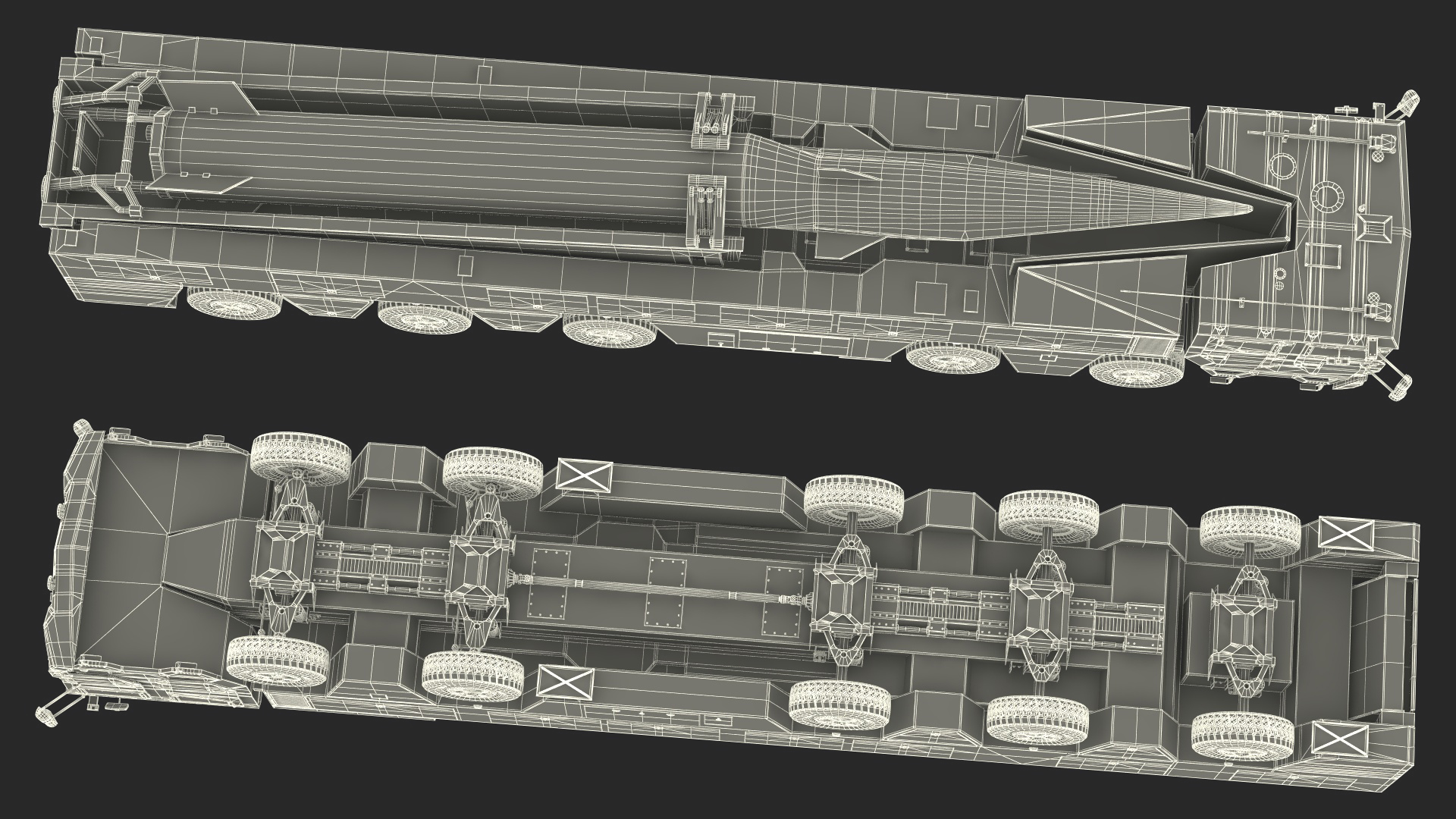 3D Ballistic Missile on Road Mobile Vehicle Rigged for Maya