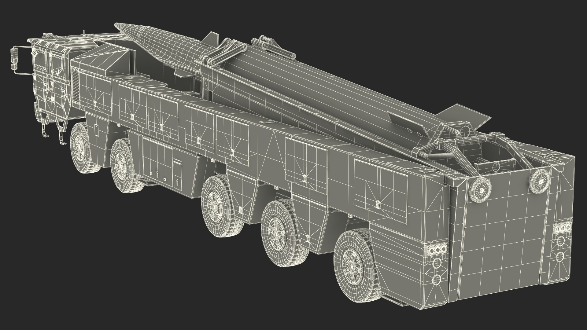 3D Ballistic Missile on Road Mobile Vehicle Rigged for Maya