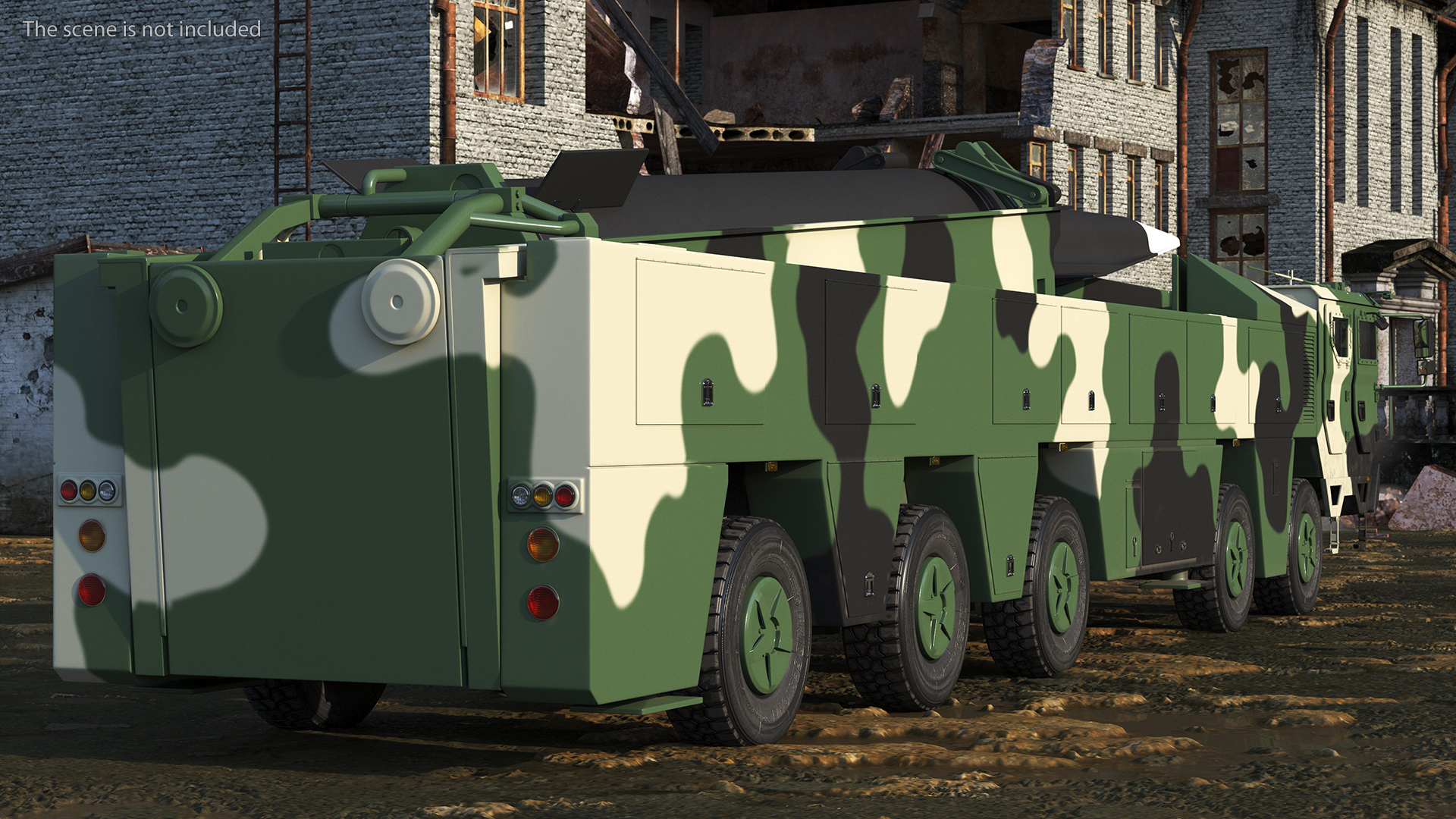 3D Ballistic Missile on Road Mobile Vehicle Rigged for Maya