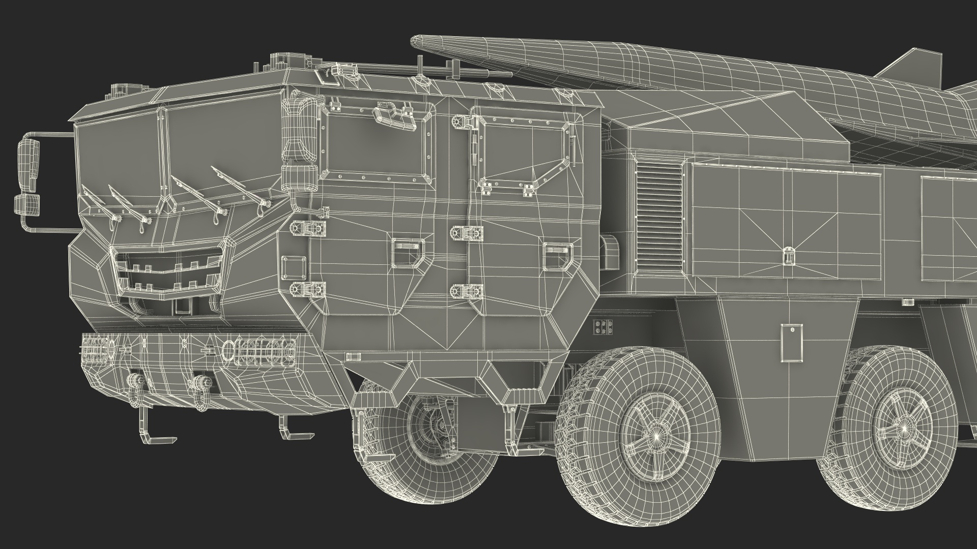 3D Ballistic Missile on Road Mobile Vehicle Rigged for Maya