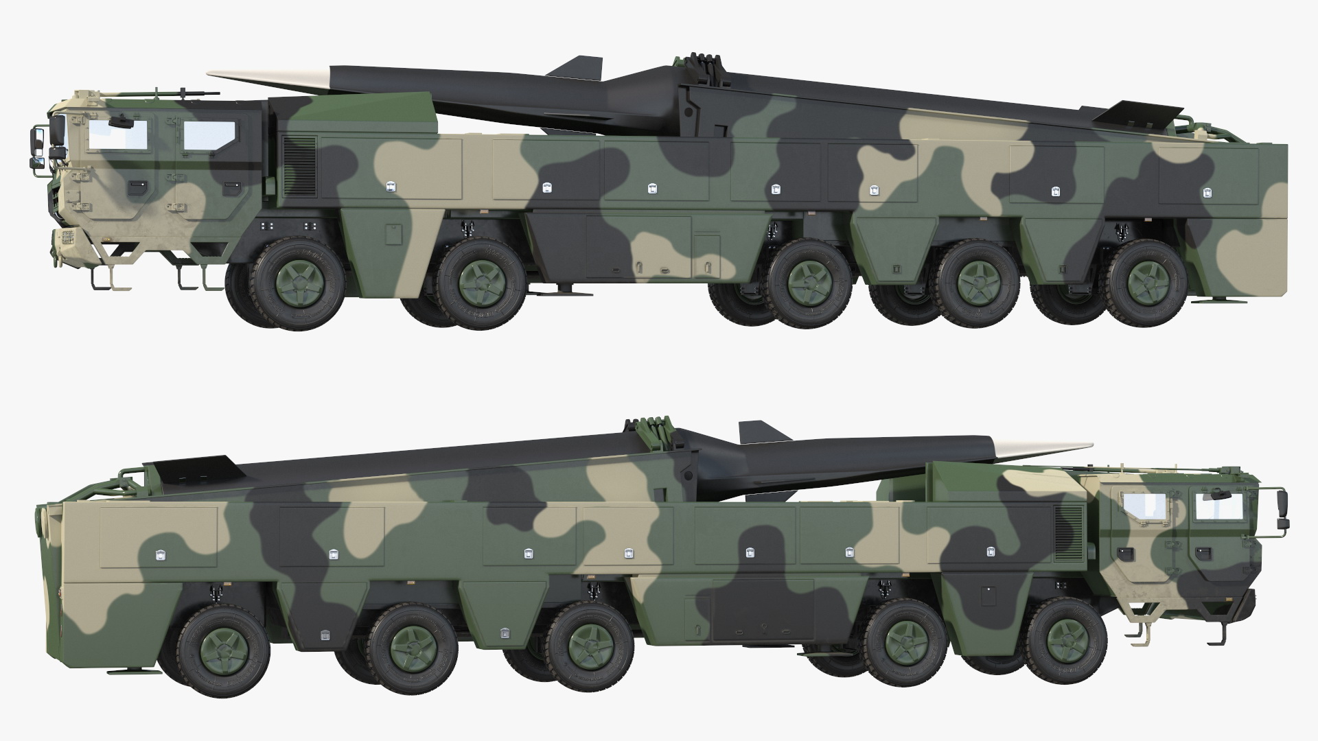 3D Ballistic Missile on Road Mobile Vehicle Rigged for Maya