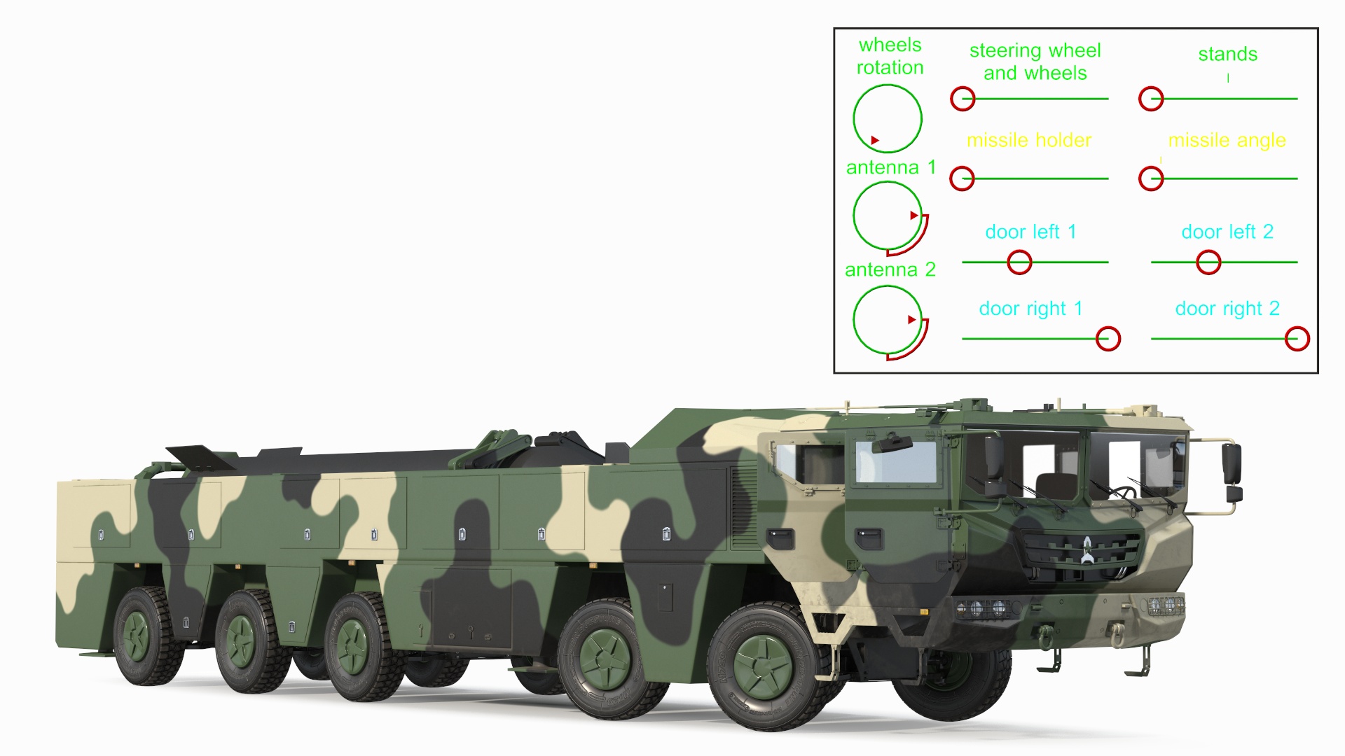 3D Ballistic Missile on Road Mobile Vehicle Rigged for Maya