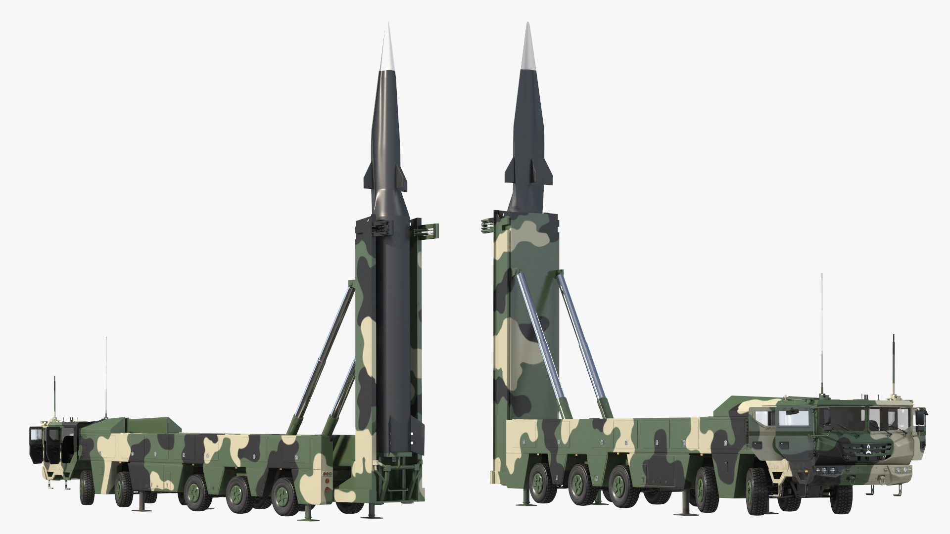 3D Ballistic Missile on Road Mobile Vehicle Rigged for Maya