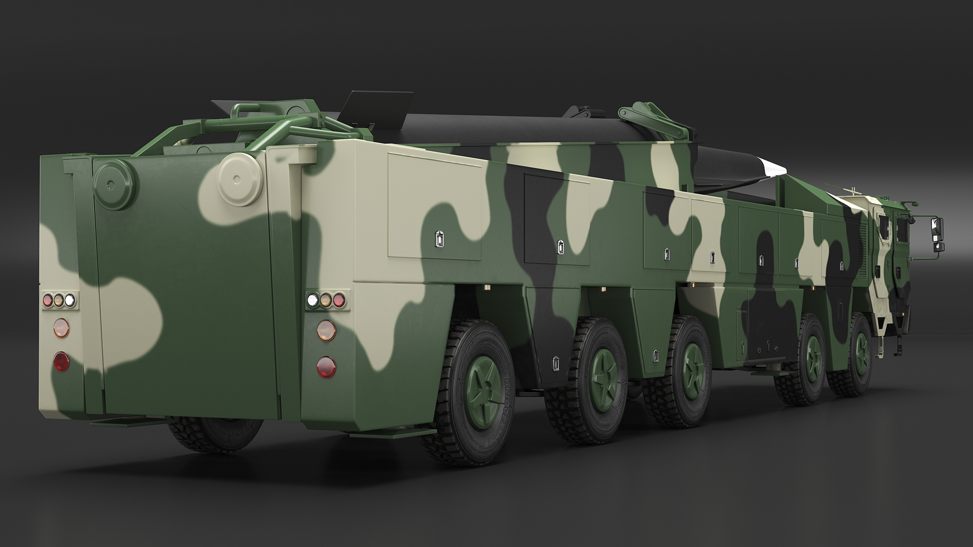 3D Ballistic Missile on Road Mobile Vehicle Rigged for Maya