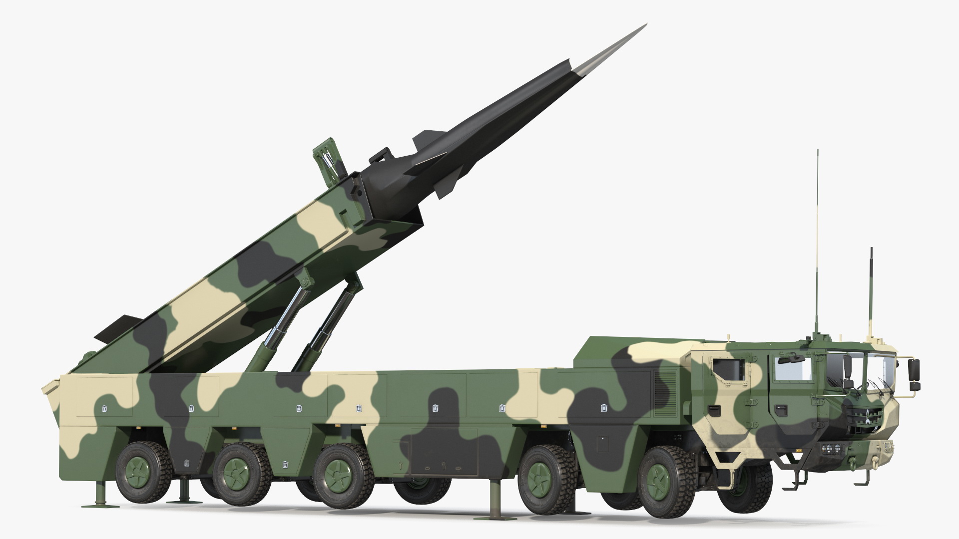 3D Ballistic Missile on Road Mobile Vehicle Rigged for Maya
