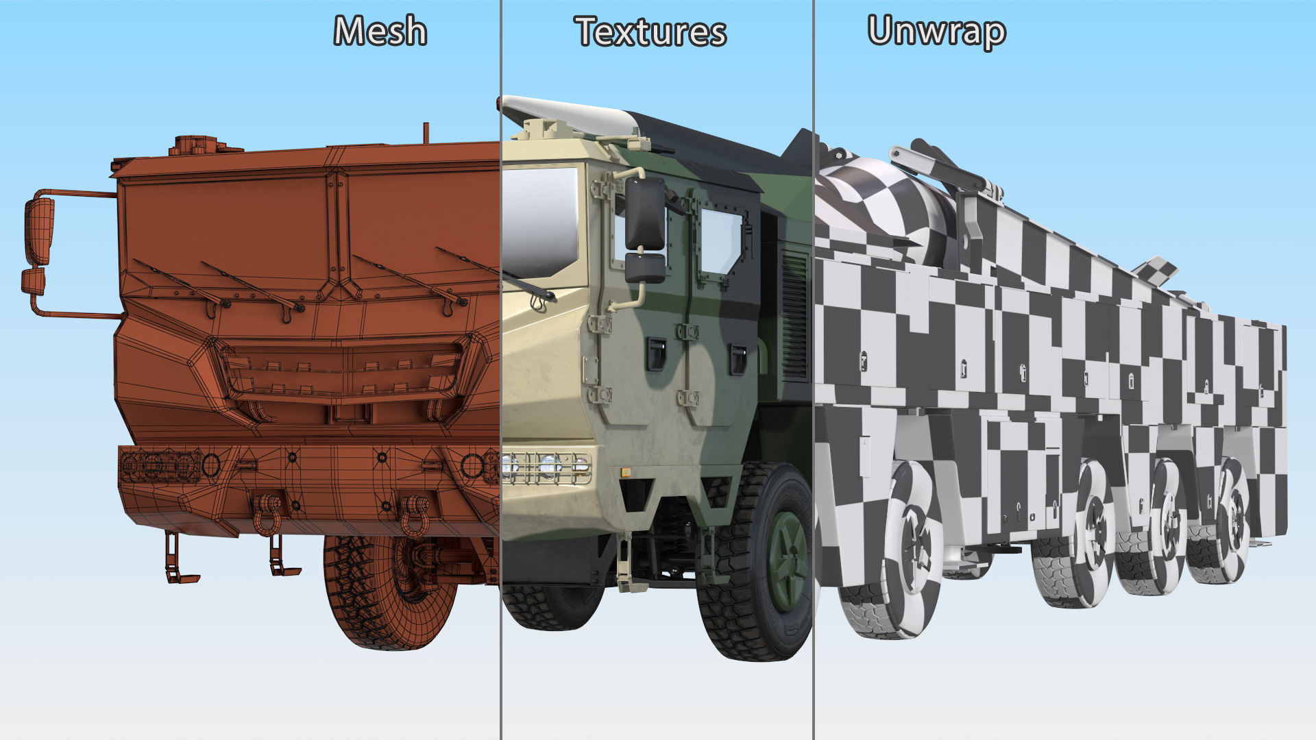 3D Ballistic Missile on Road Mobile Vehicle Rigged for Maya