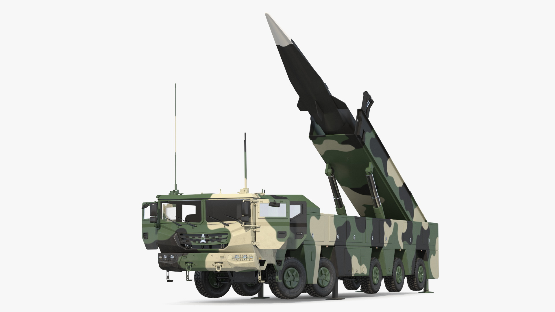 3D Ballistic Missile on Road Mobile Vehicle Rigged for Maya