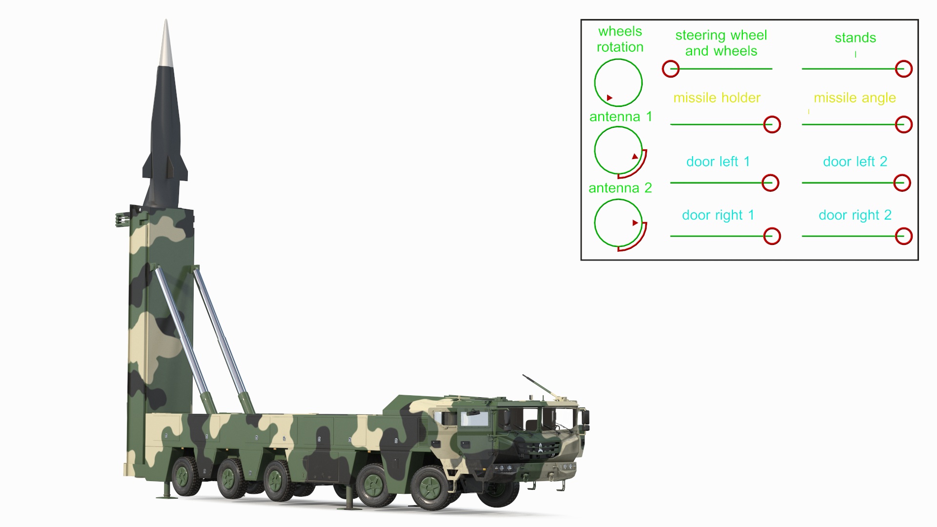 3D Ballistic Missile on Road Mobile Vehicle Rigged for Maya