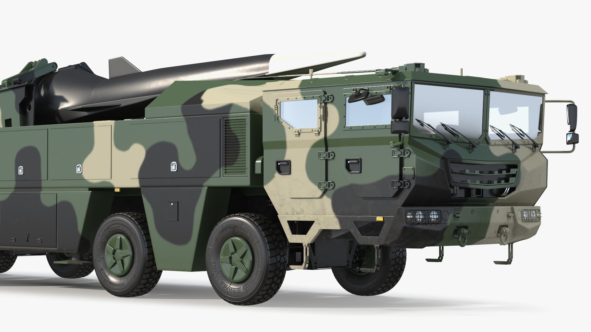 3D Ballistic Missile on Road Mobile Vehicle Rigged for Maya
