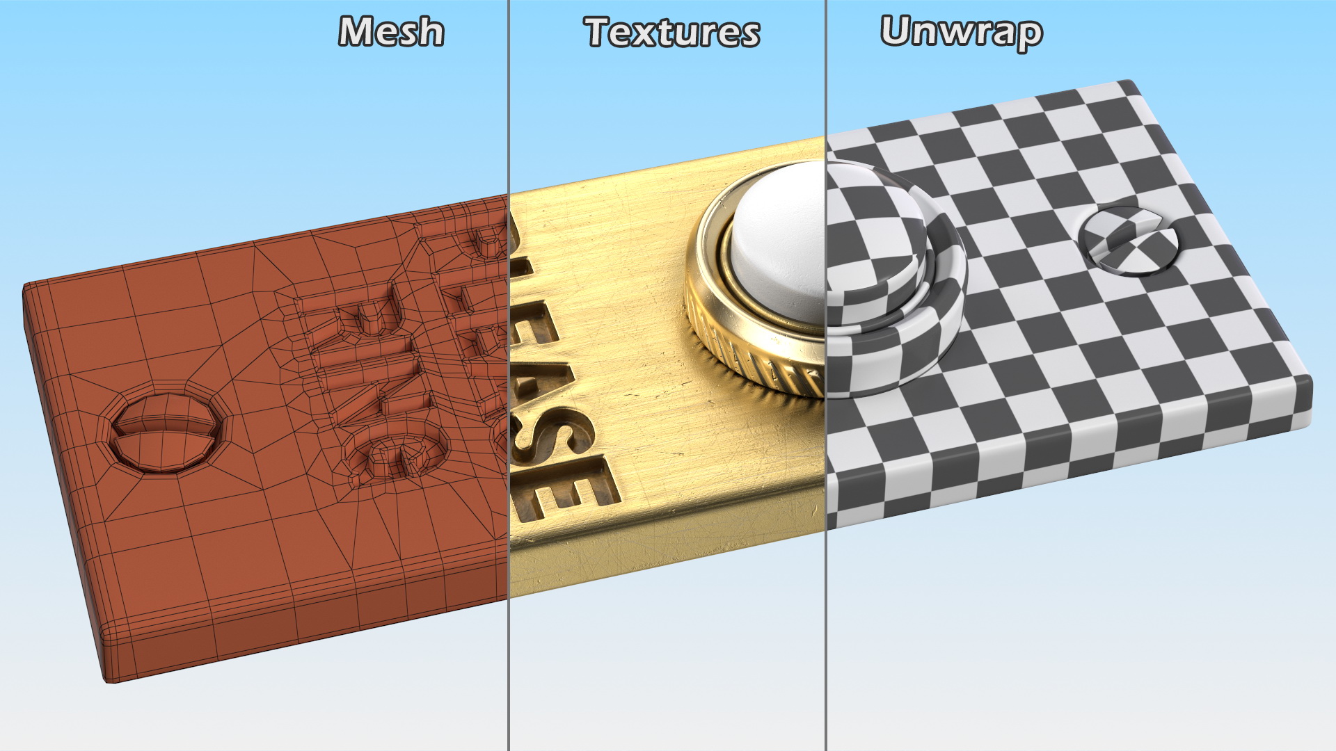 3D model Rectangular Doorbell Gold