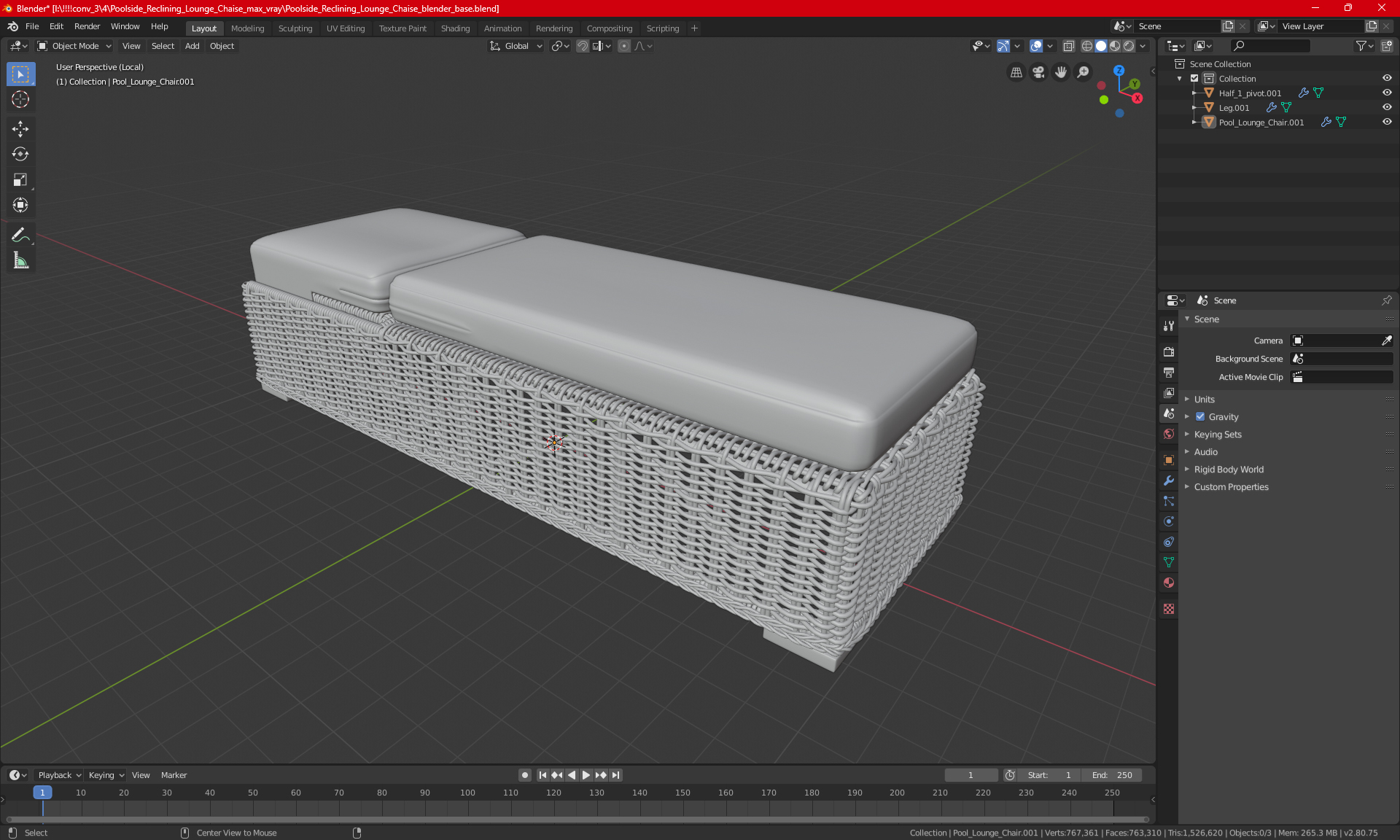 Poolside Reclining Lounge Chaise 3D