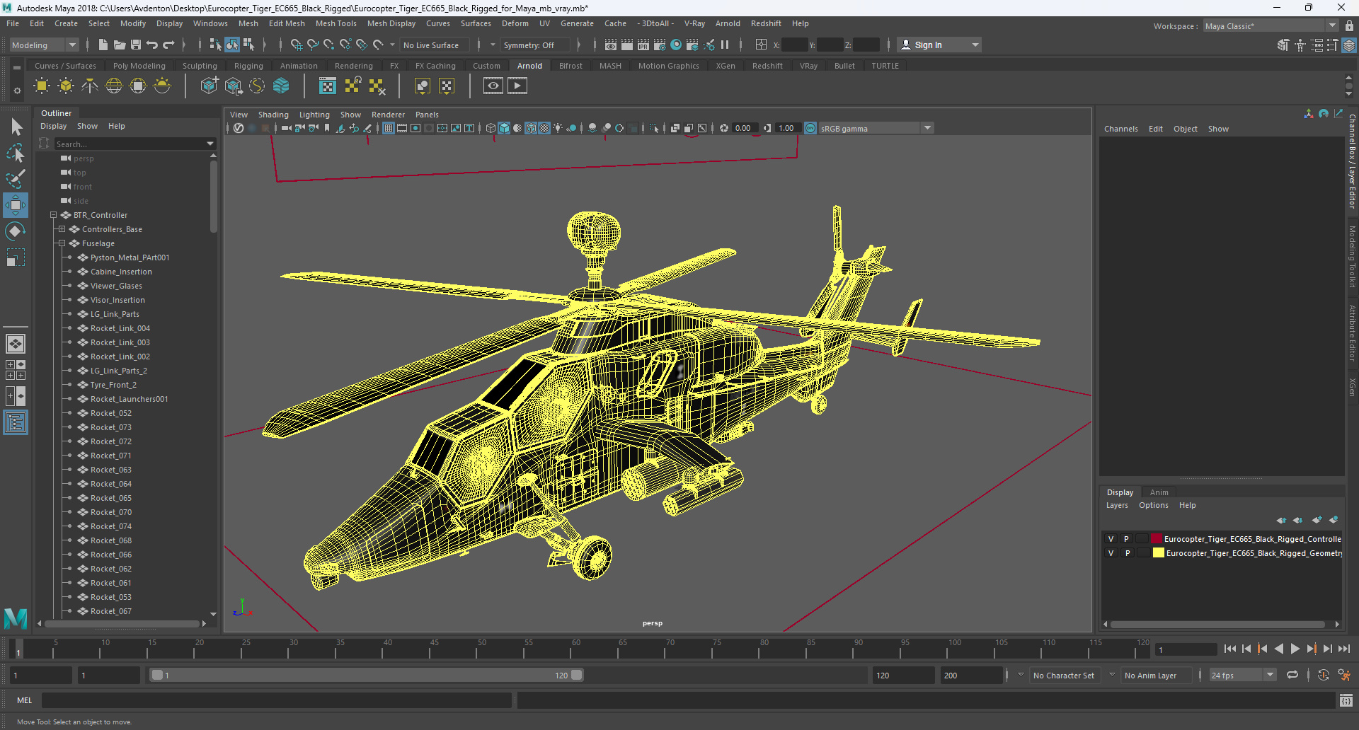 Eurocopter Tiger EC665 Black Rigged for Maya 3D model
