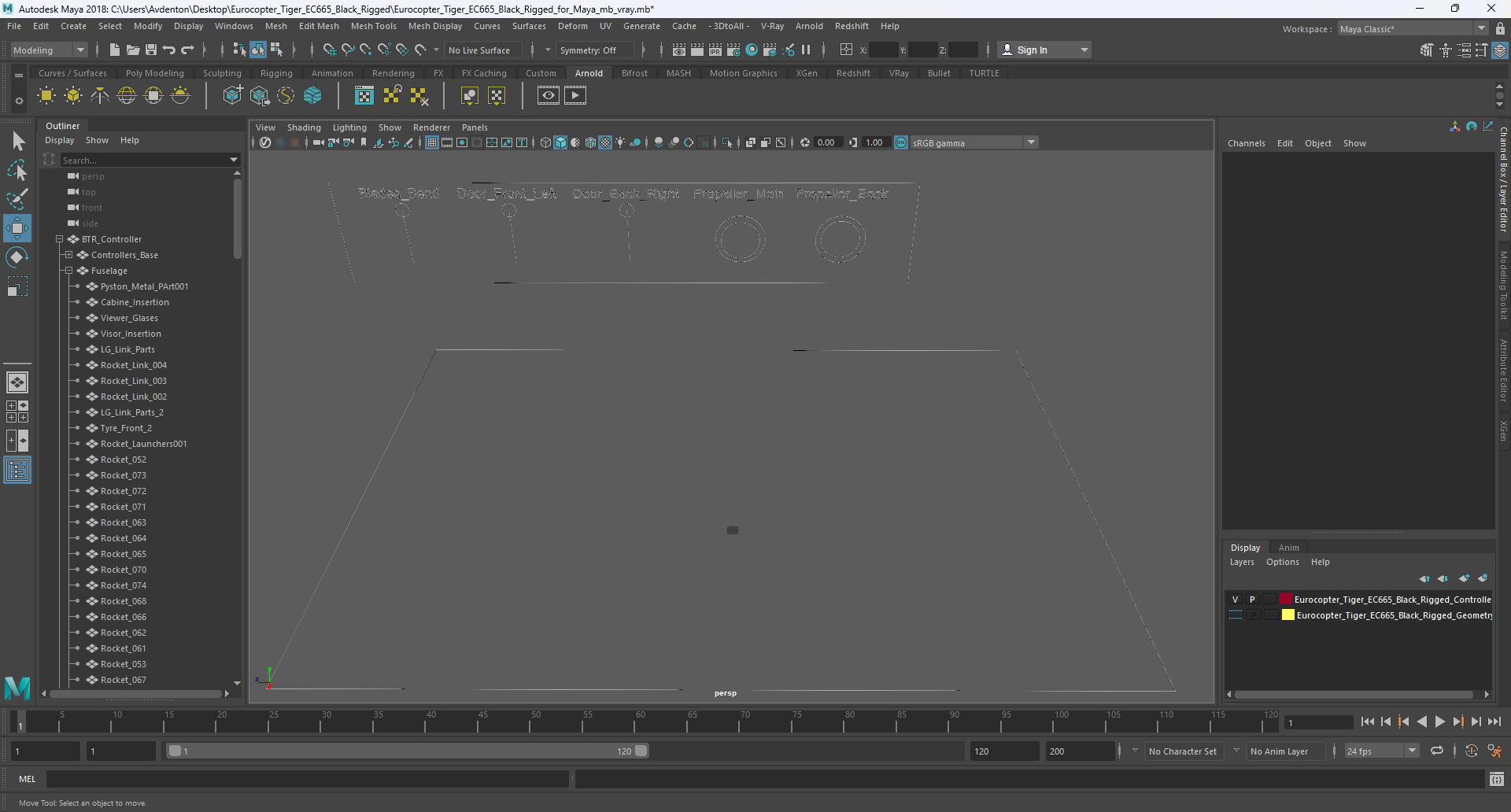 Eurocopter Tiger EC665 Black Rigged for Maya 3D model