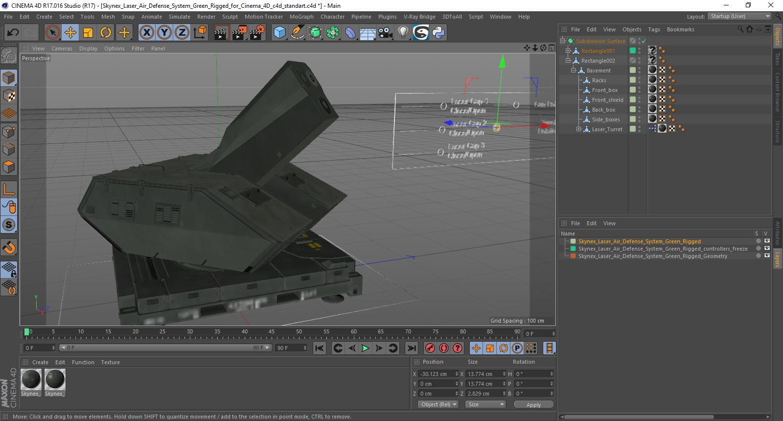 3D Skynex Laser Air Defense System Green Rigged for Cinema 4D model