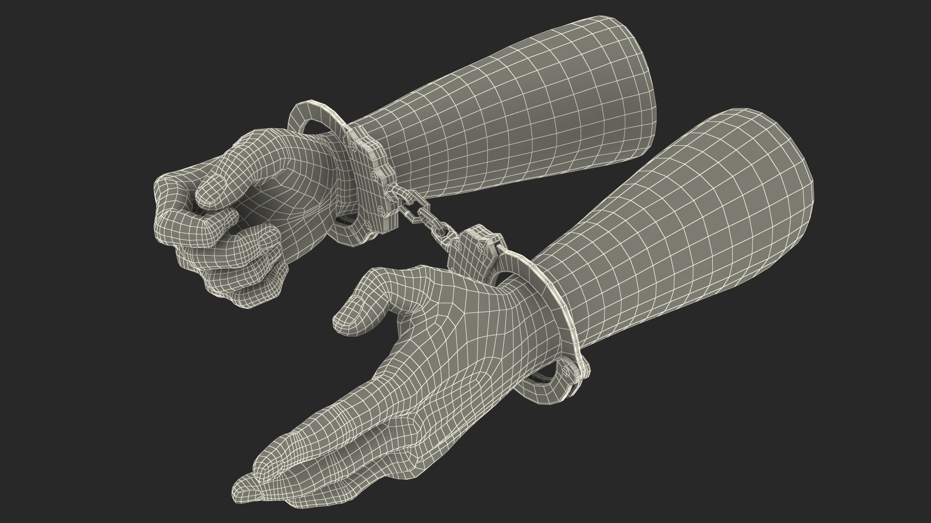 3D Man Hands with Short Chain Handcuffs