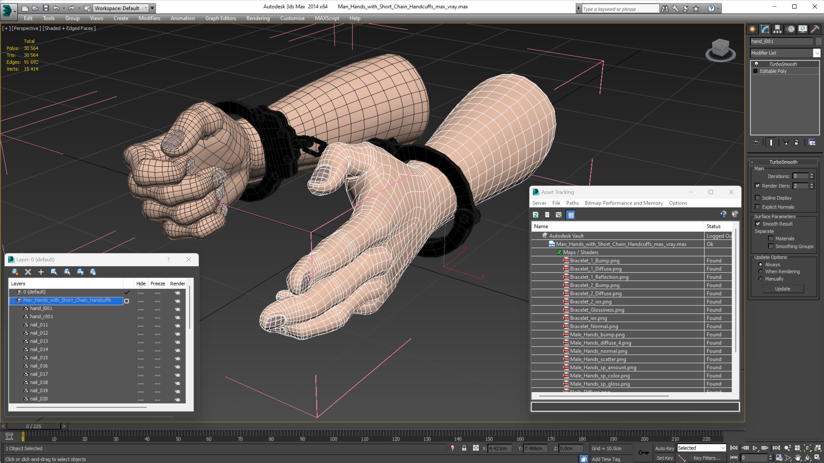 3D Man Hands with Short Chain Handcuffs