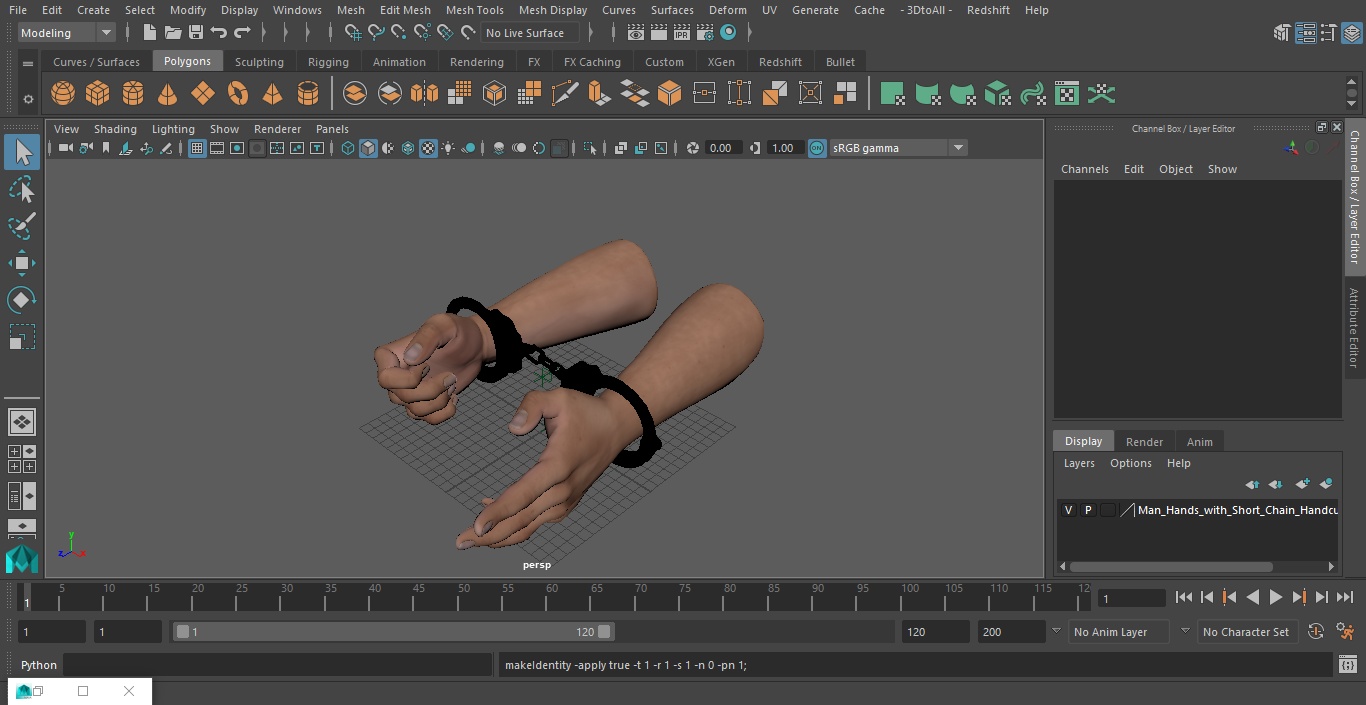 3D Man Hands with Short Chain Handcuffs