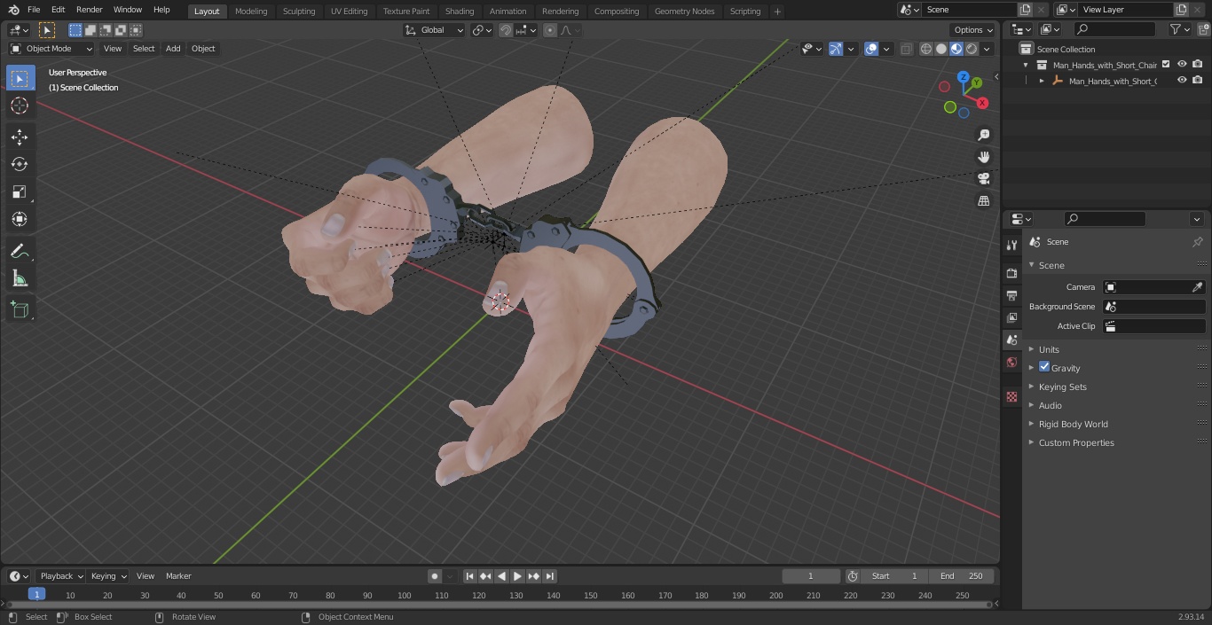 3D Man Hands with Short Chain Handcuffs