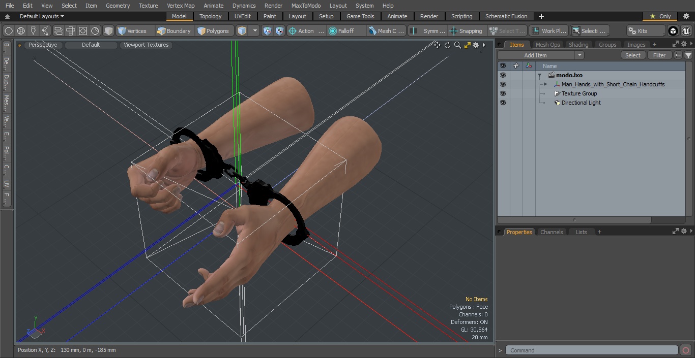 3D Man Hands with Short Chain Handcuffs