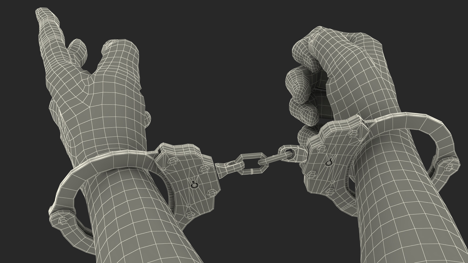 3D Man Hands with Short Chain Handcuffs