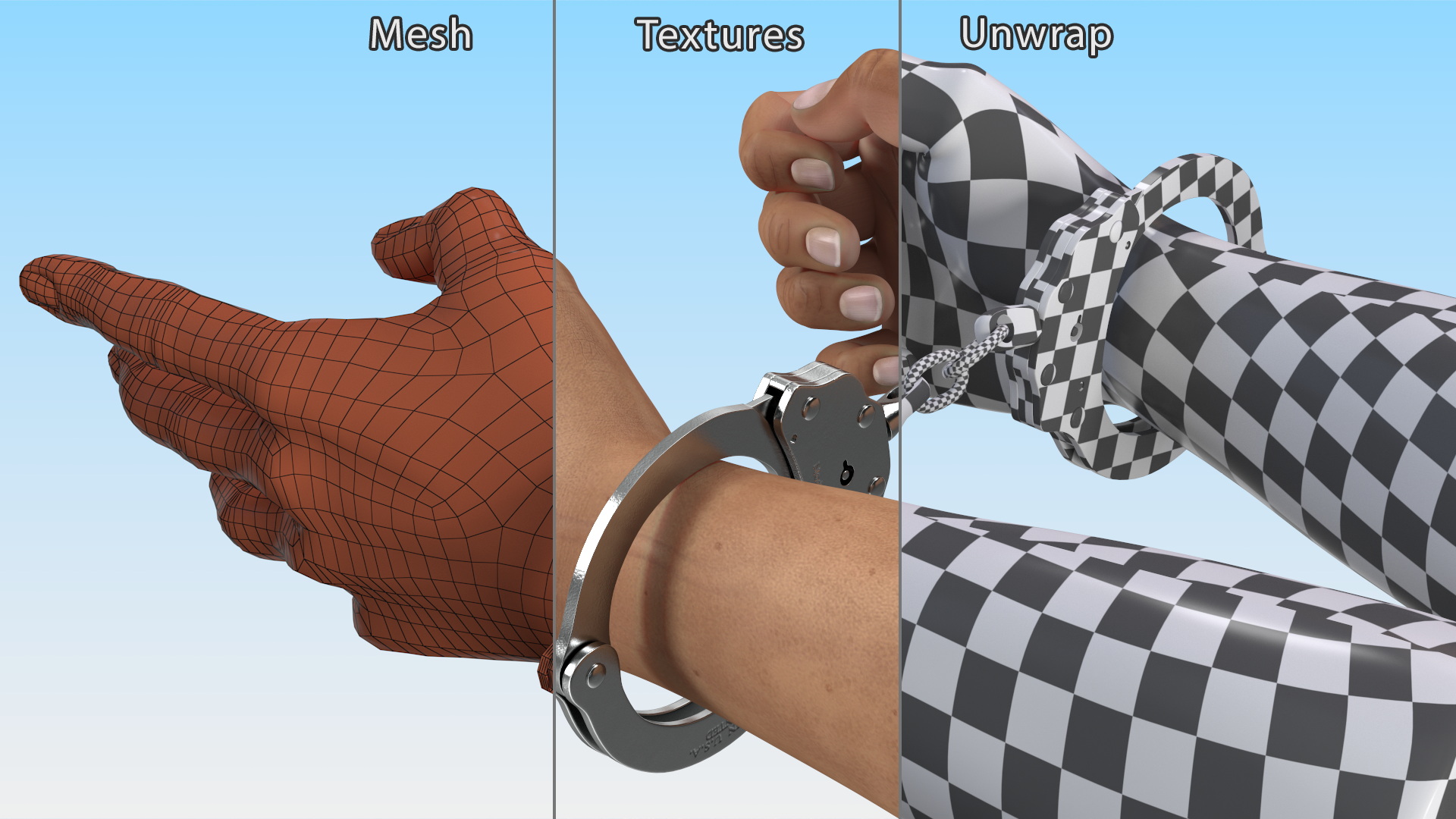 3D Man Hands with Short Chain Handcuffs