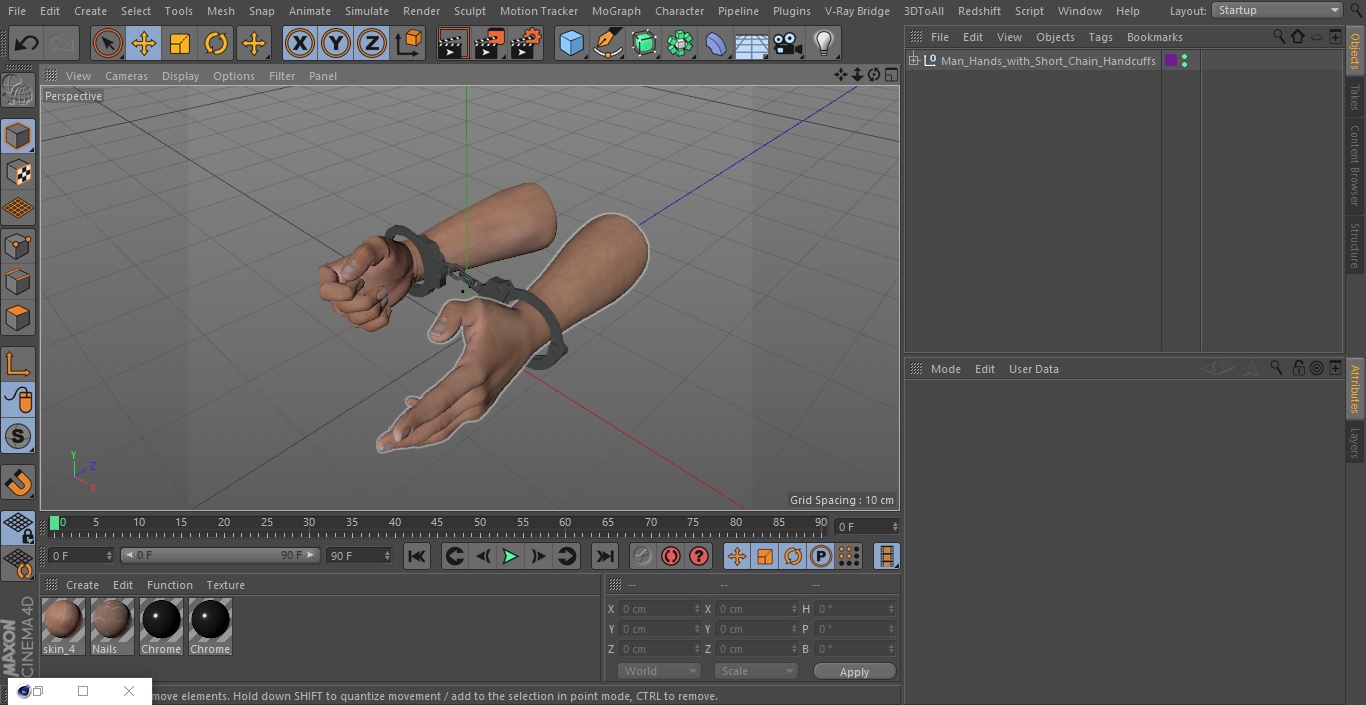 3D Man Hands with Short Chain Handcuffs