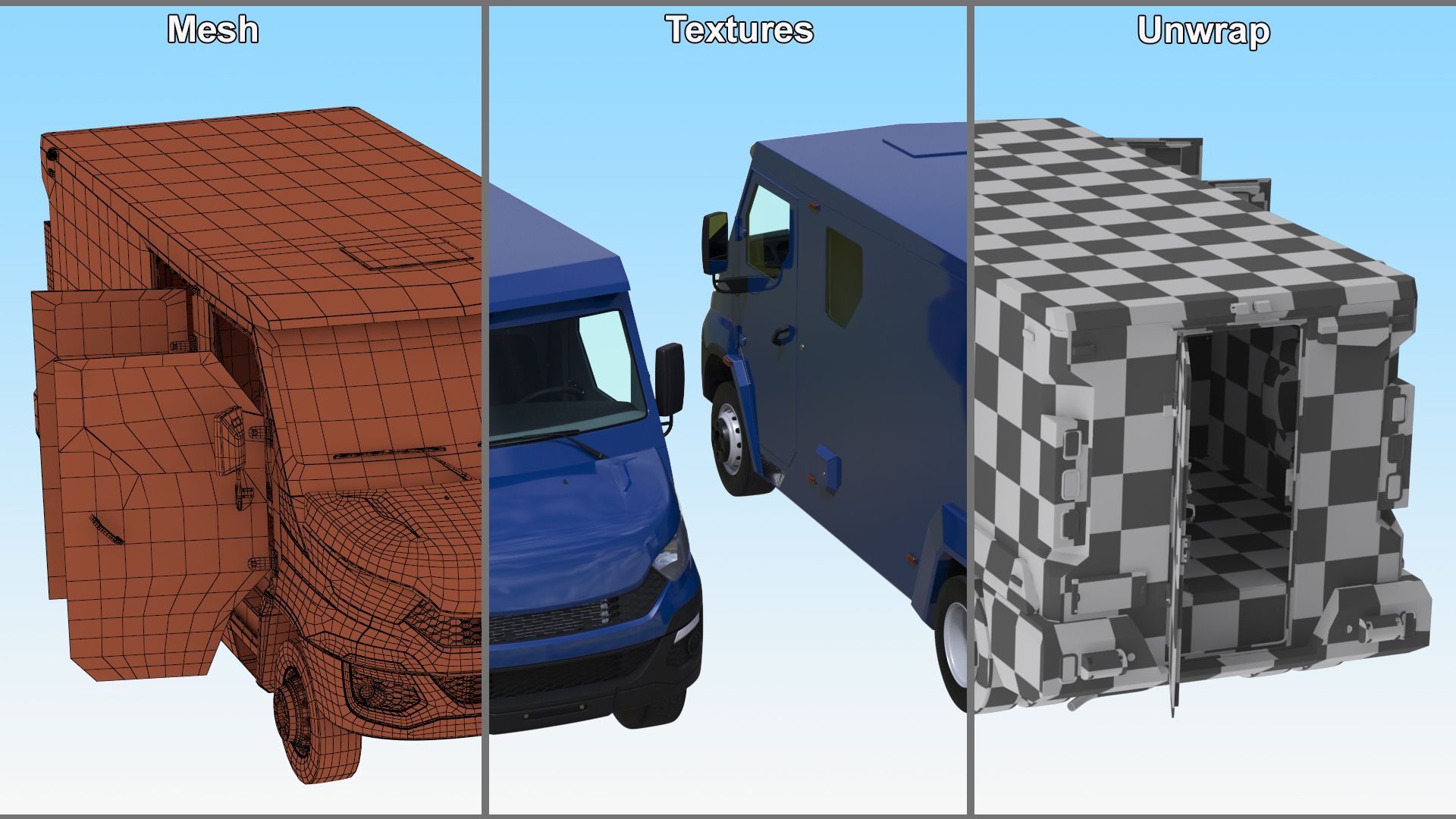 3D Armored Cash Transport Car Blue Rigged model