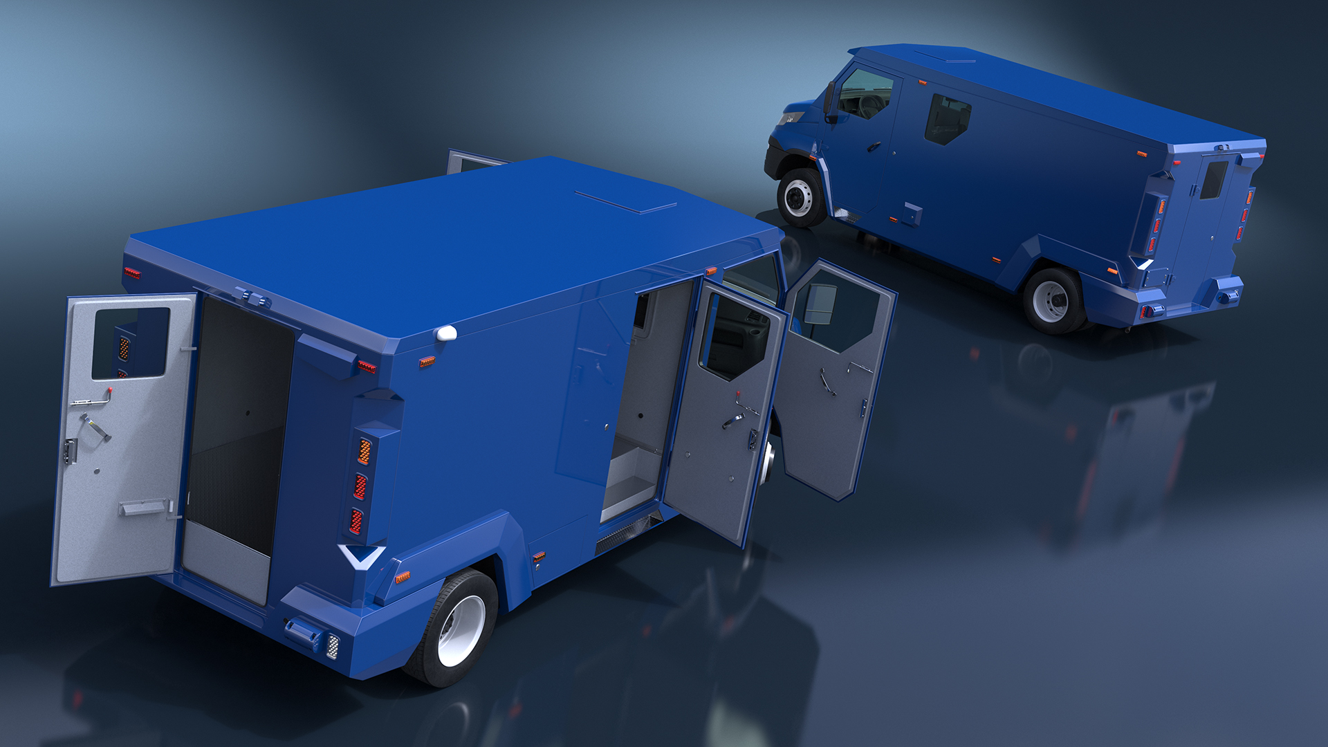 3D Armored Cash Transport Car Blue Rigged model