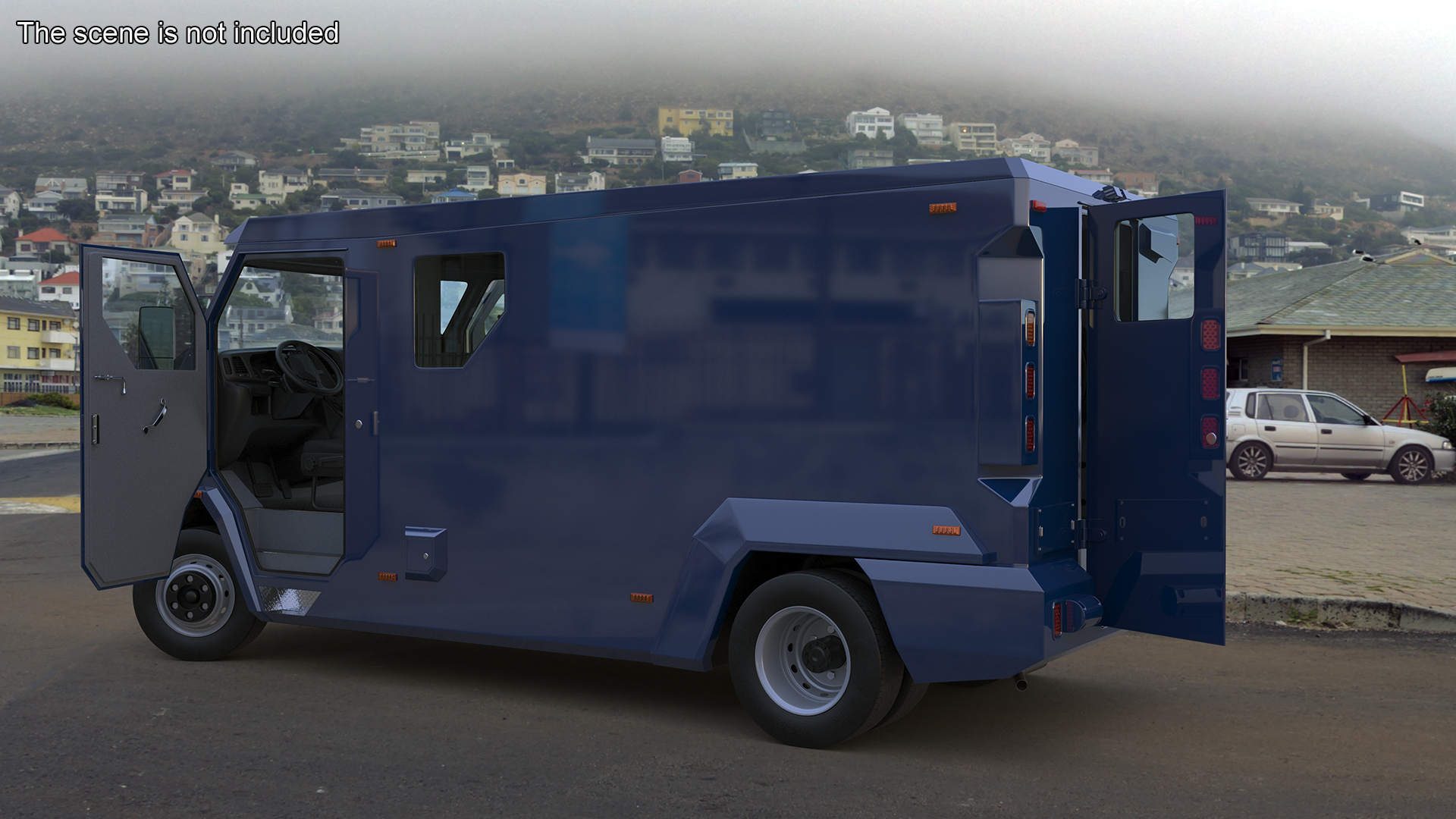 3D Armored Cash Transport Car Blue Rigged model