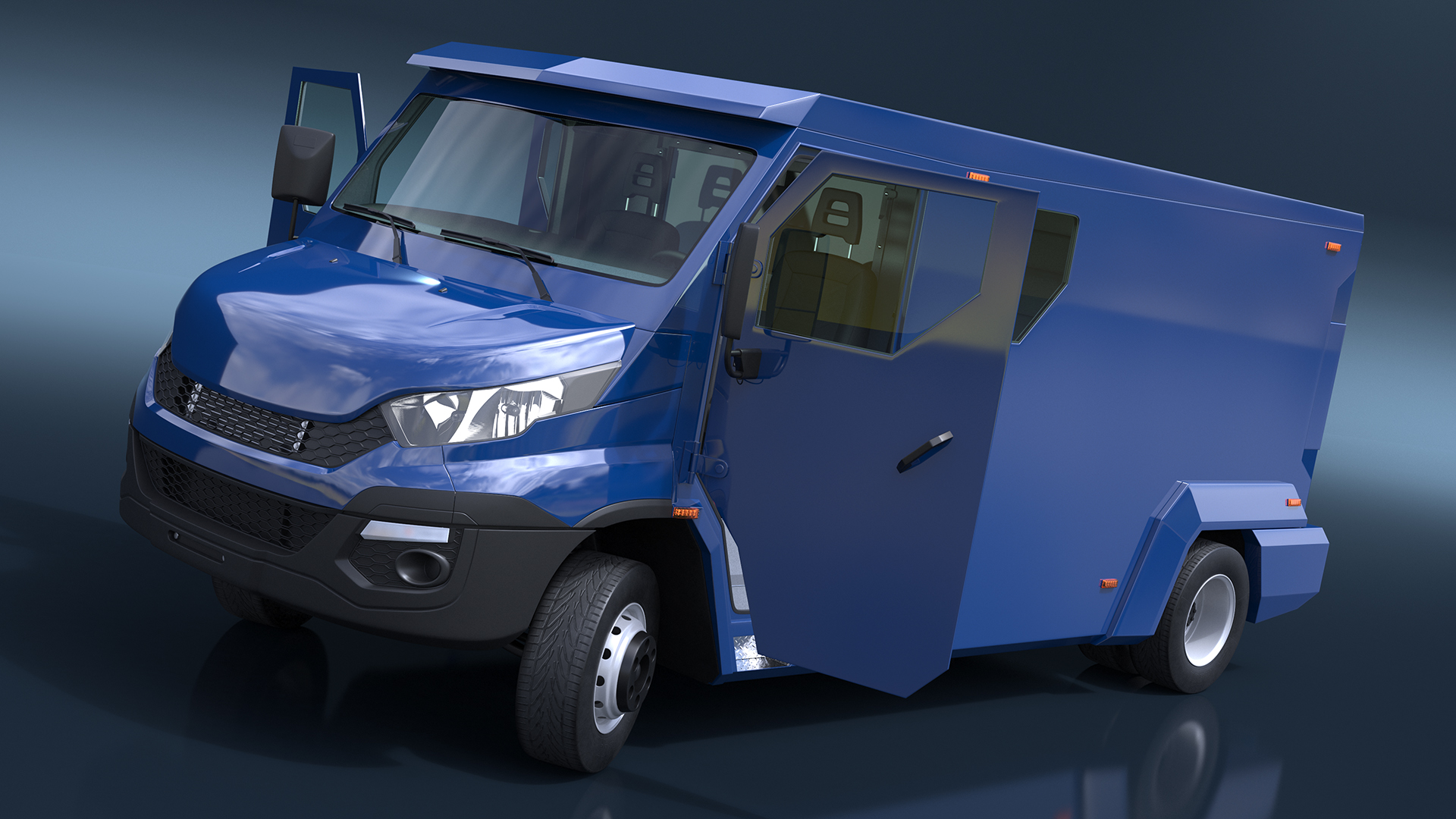 3D Armored Cash Transport Car Blue Rigged model