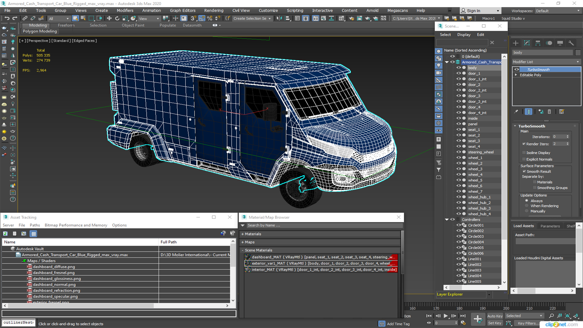 3D Armored Cash Transport Car Blue Rigged model