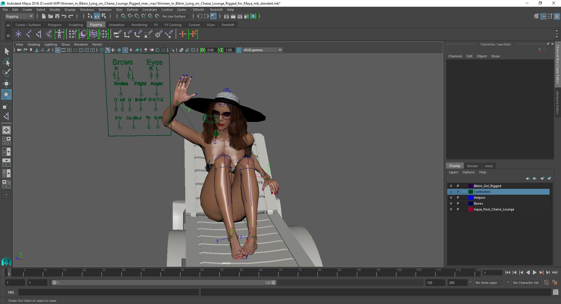 3D model Women in Bikini Lying on Chaise Lounge Rigged
