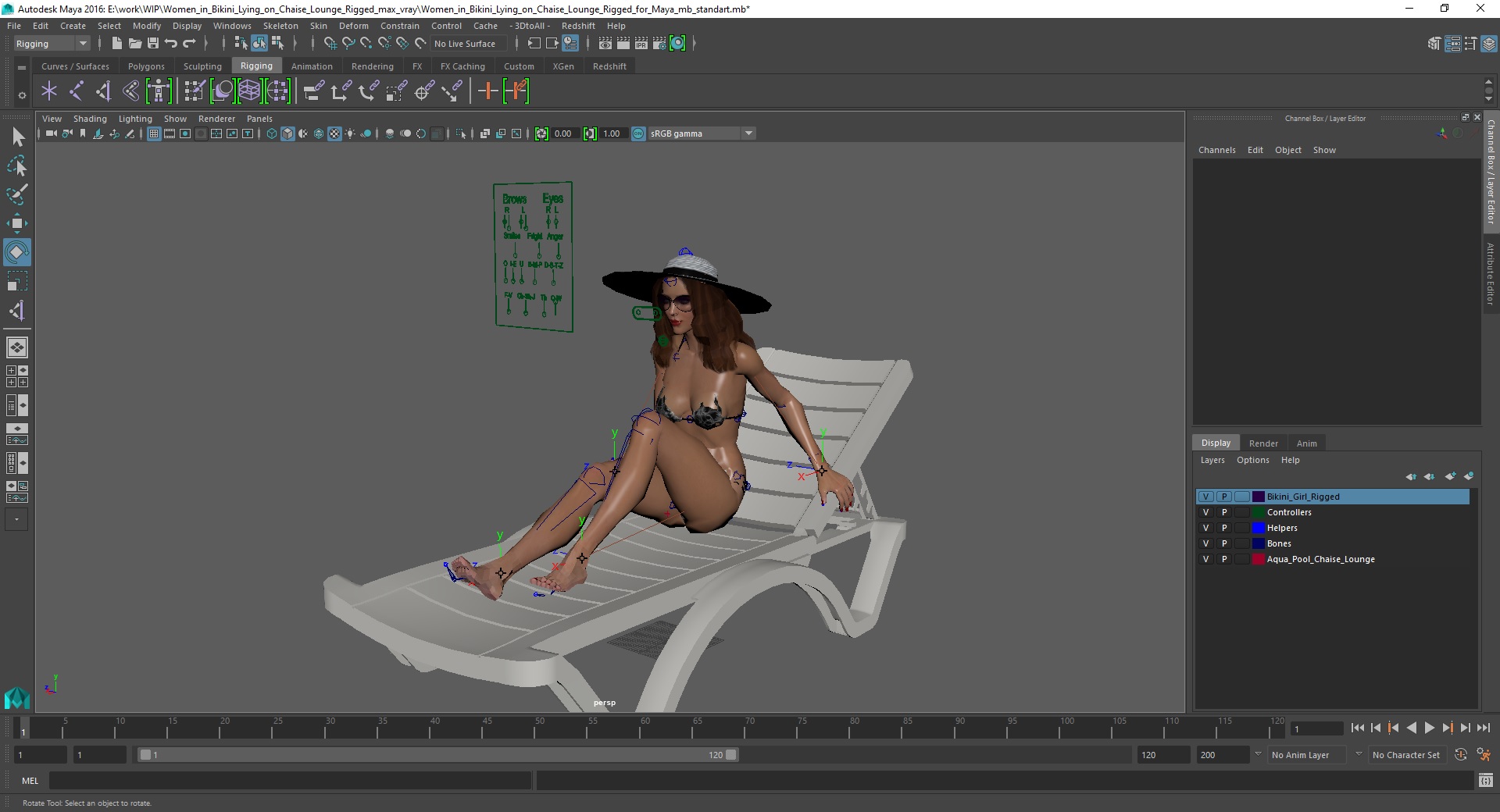 3D model Women in Bikini Lying on Chaise Lounge Rigged
