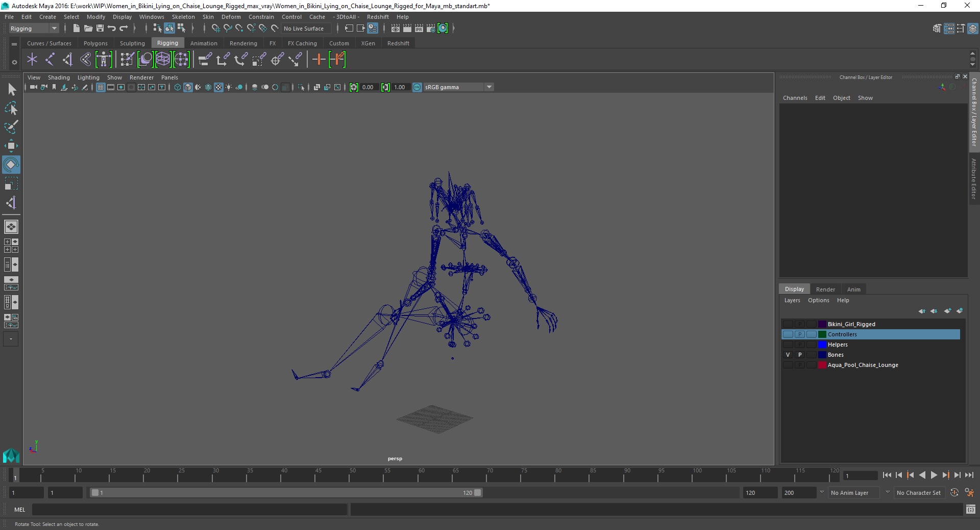 3D model Women in Bikini Lying on Chaise Lounge Rigged