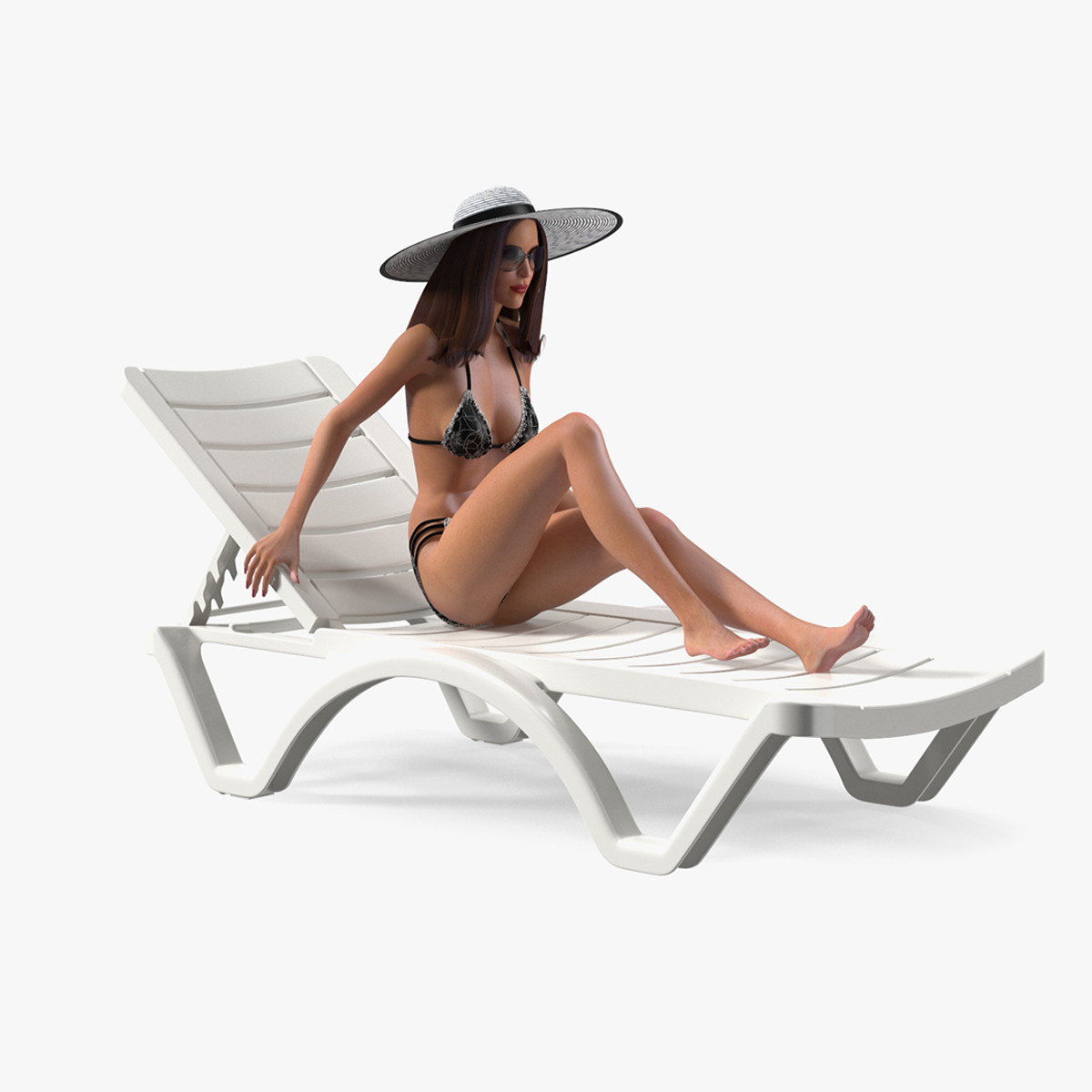 3D model Women in Bikini Lying on Chaise Lounge Rigged