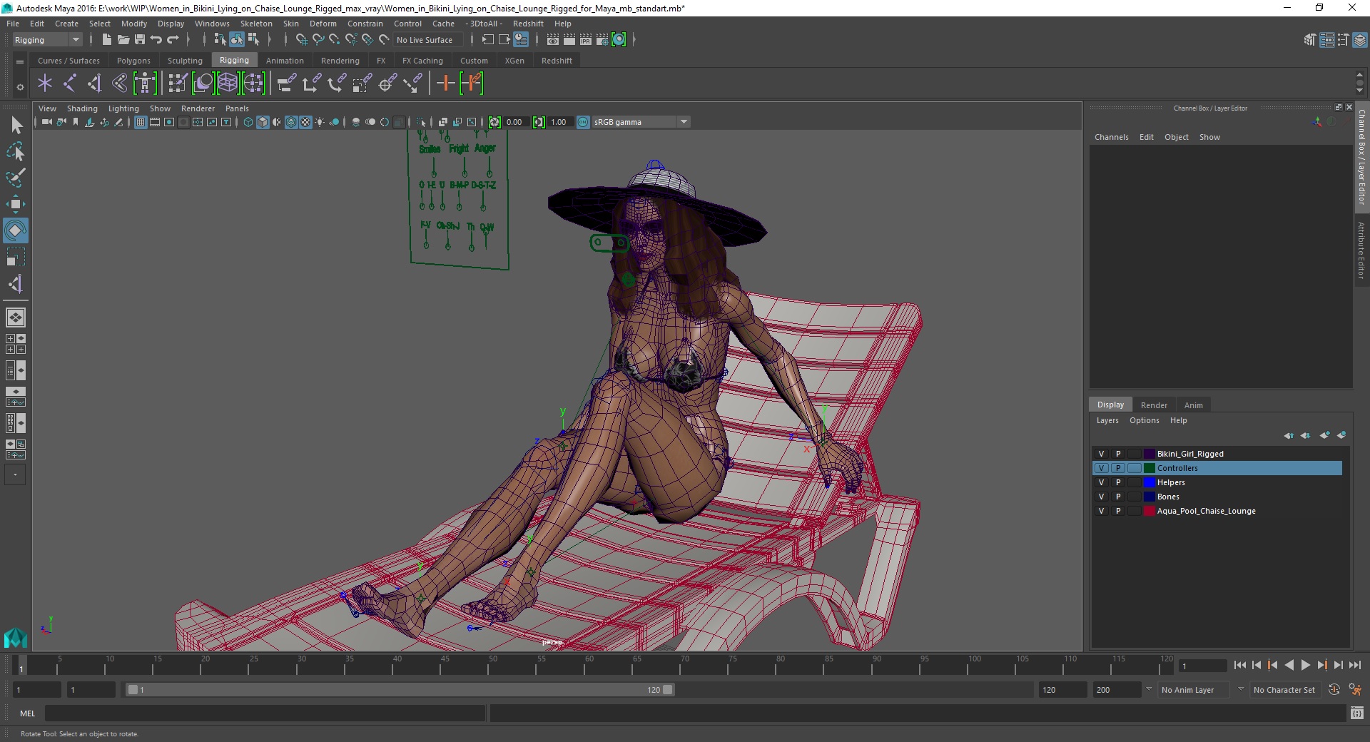 3D model Women in Bikini Lying on Chaise Lounge Rigged