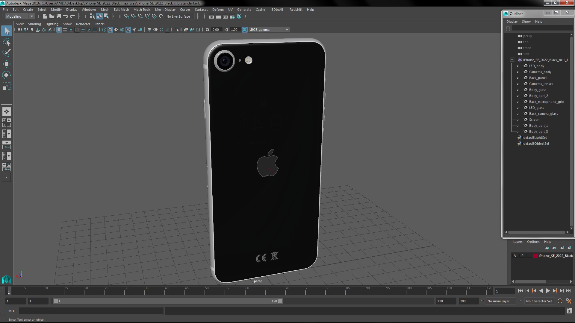 3D model iPhone SE 2022 Black