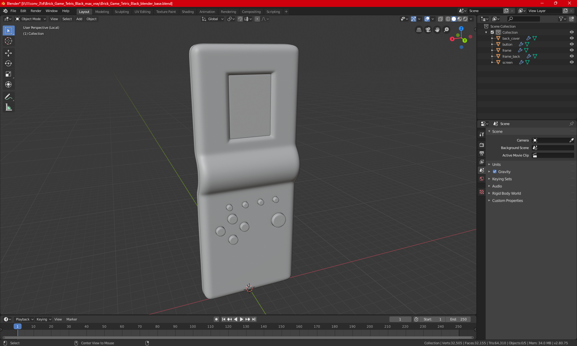 3D Brick Game Tetris Black model
