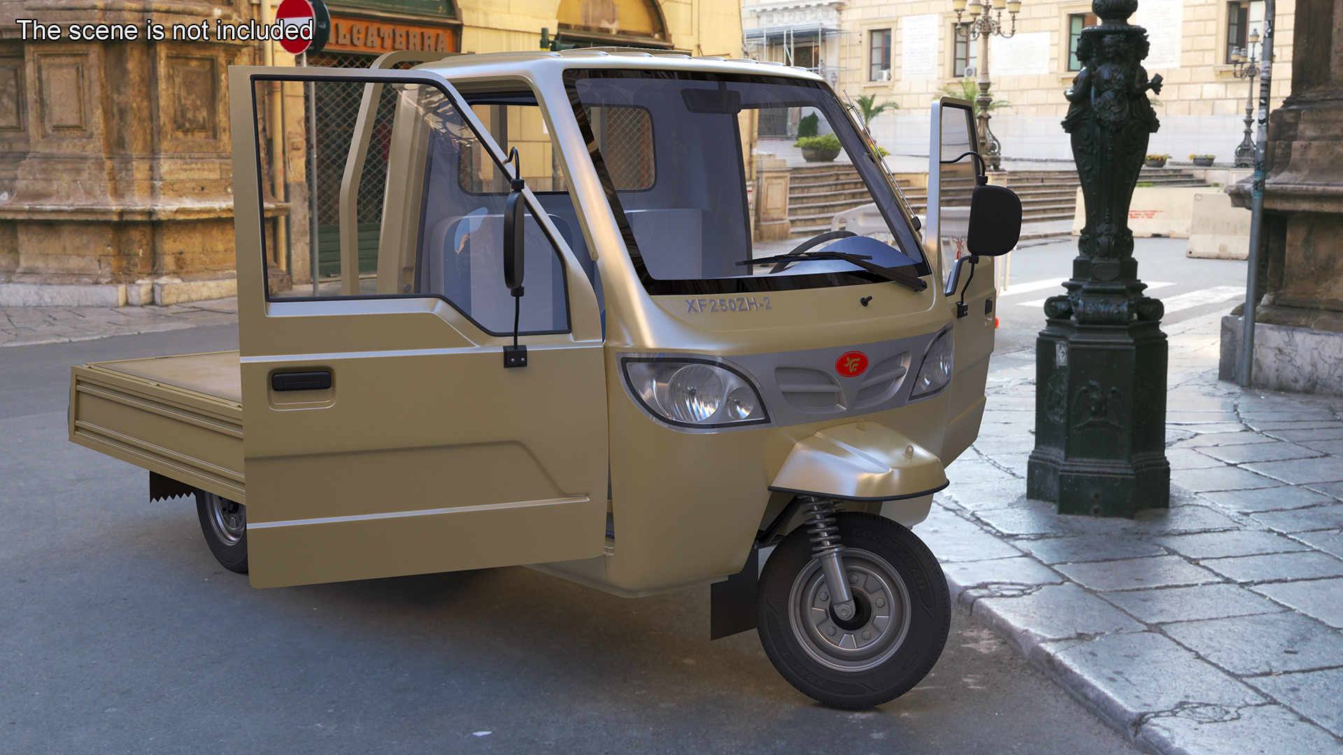 Three Wheel Cargo Tuk-Tuk with Open Body Rigged 3D