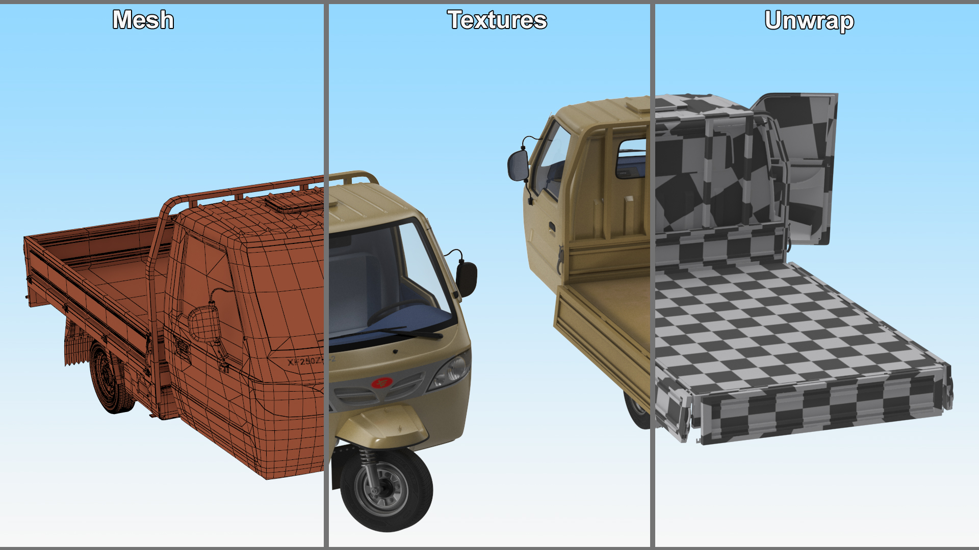 Three Wheel Cargo Tuk-Tuk with Open Body Rigged 3D