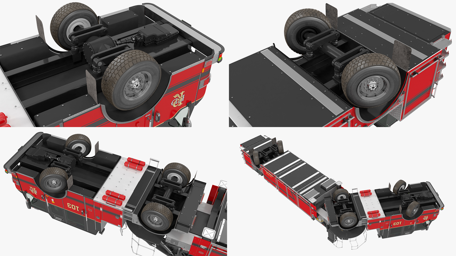 Velocity Ascendant Heavy Duty Black Fire Truck with Tiller Aerial Ladder Rigged 3D model