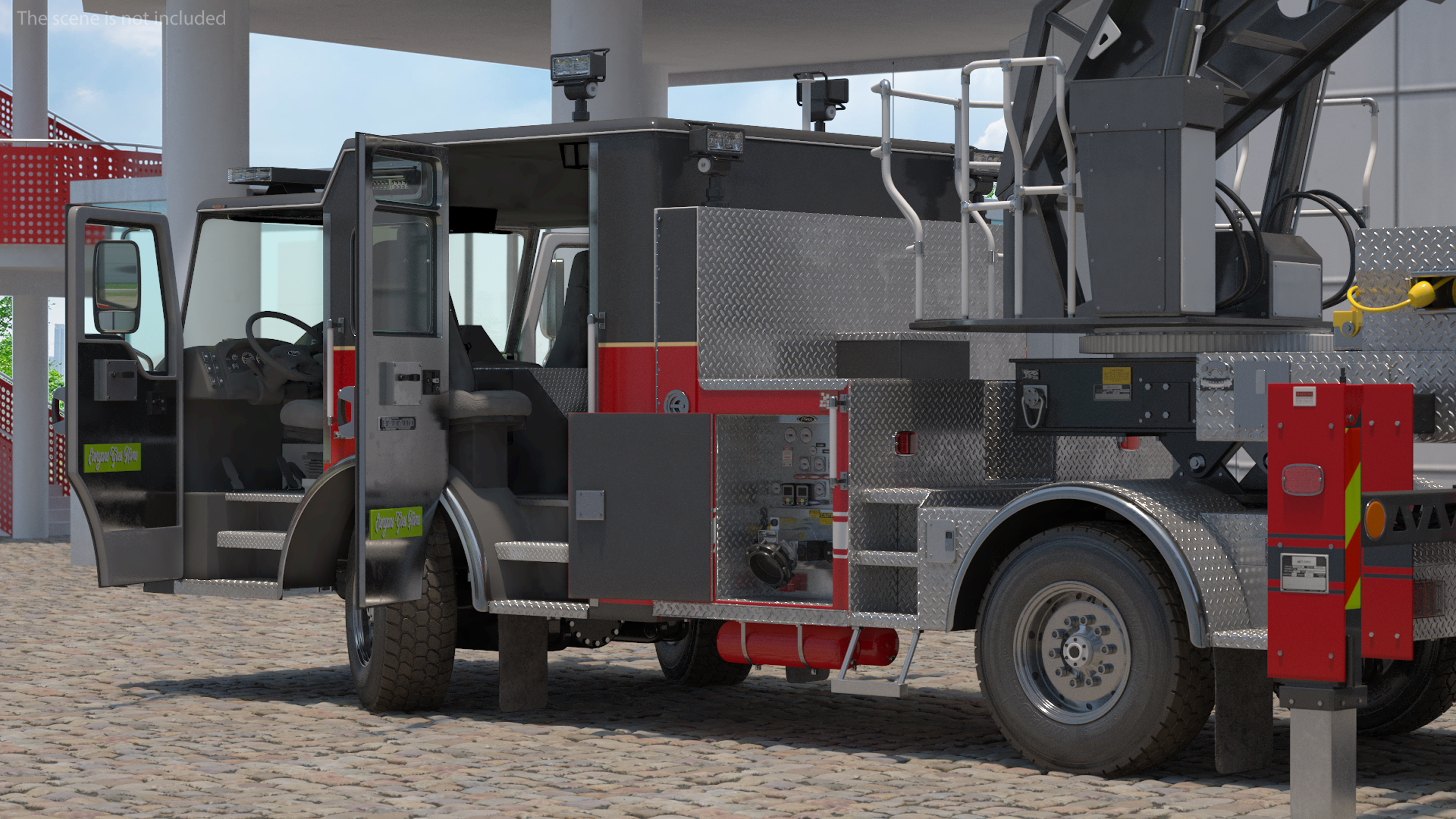 Velocity Ascendant Heavy Duty Black Fire Truck with Tiller Aerial Ladder Rigged 3D model