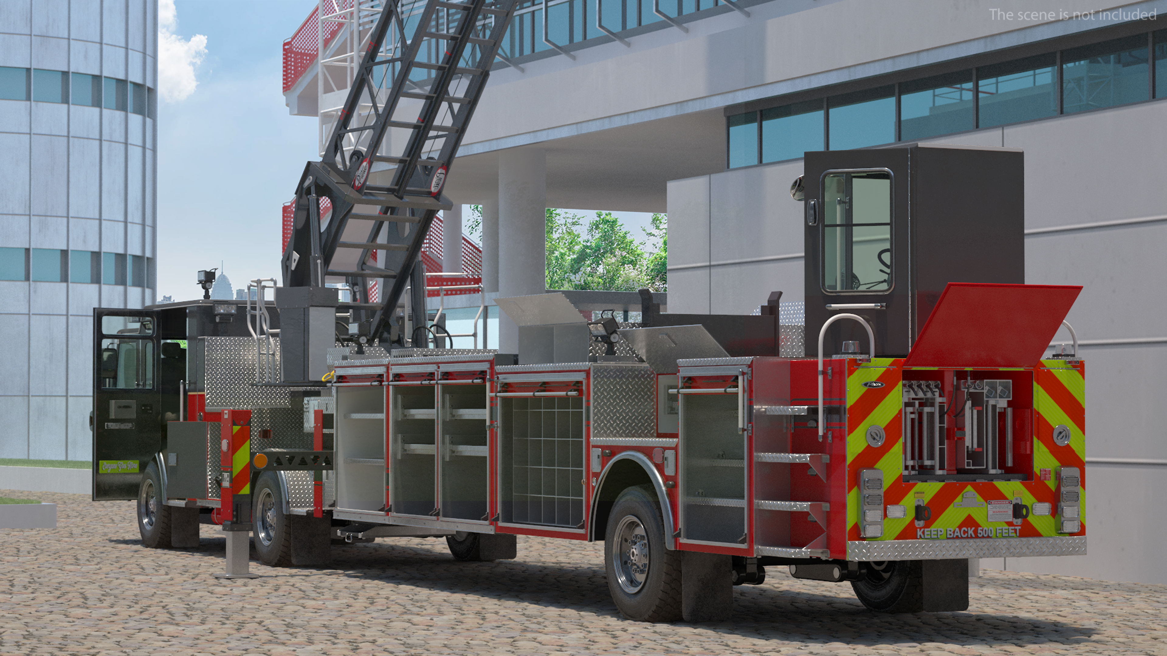 Velocity Ascendant Heavy Duty Black Fire Truck with Tiller Aerial Ladder Rigged 3D model