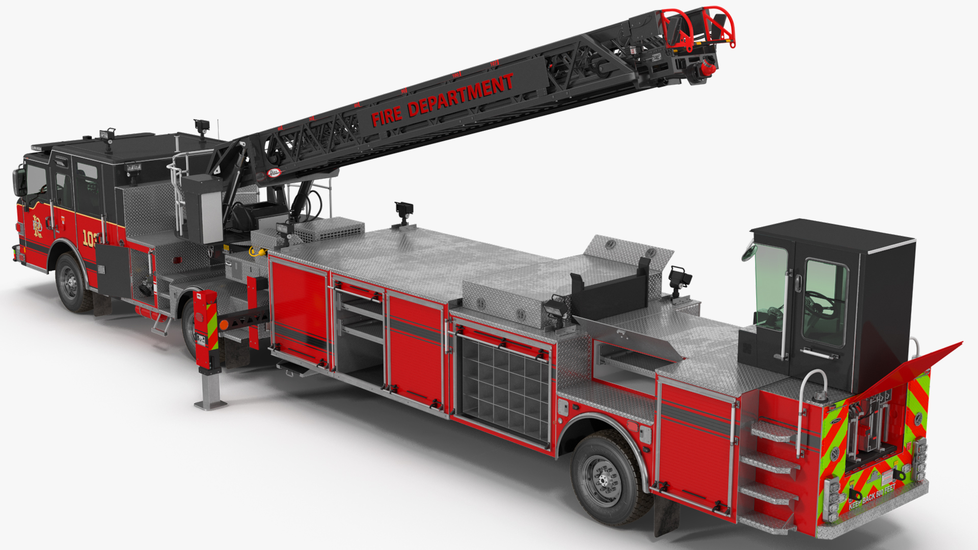 Velocity Ascendant Heavy Duty Black Fire Truck with Tiller Aerial Ladder Rigged 3D model
