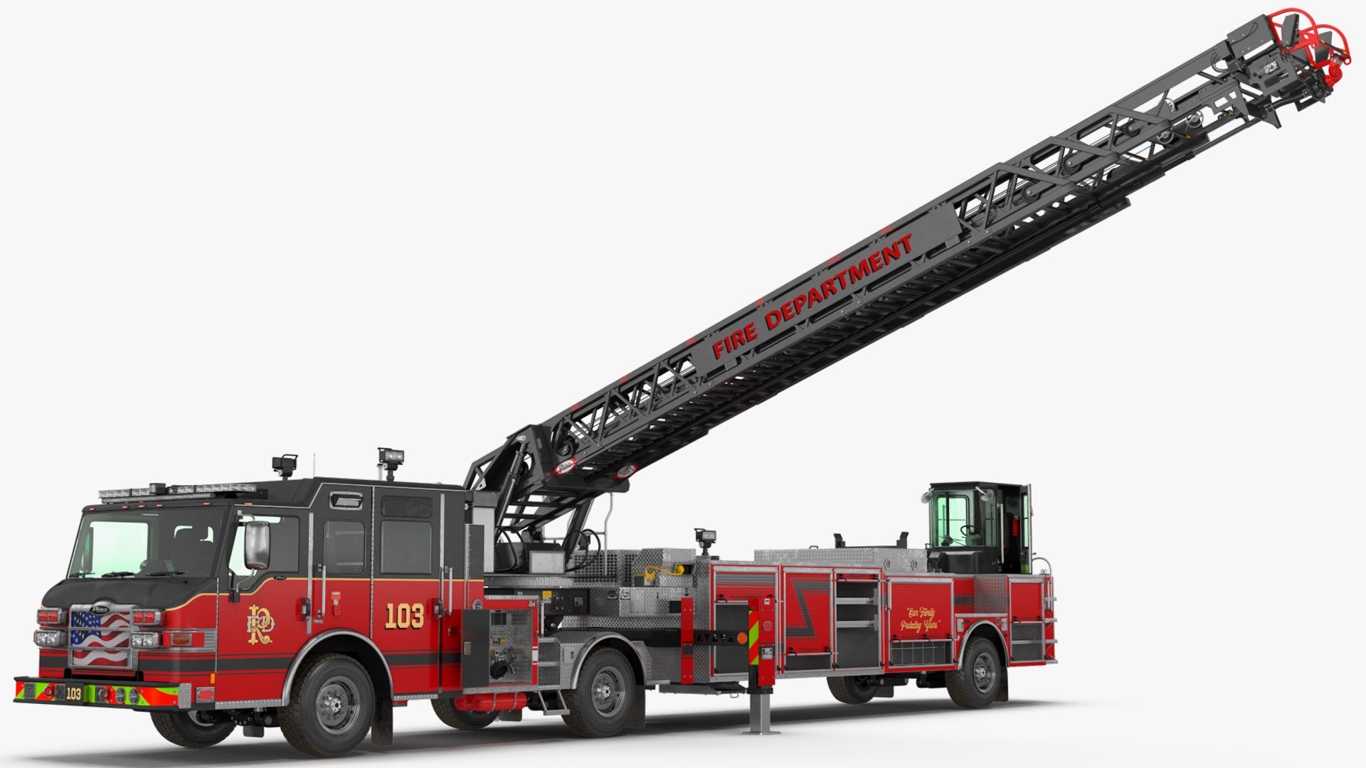 Velocity Ascendant Heavy Duty Black Fire Truck with Tiller Aerial Ladder Rigged 3D model