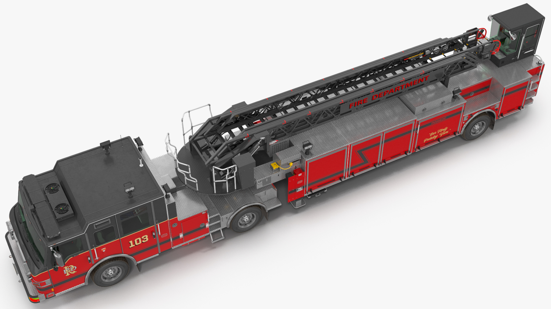 Velocity Ascendant Heavy Duty Black Fire Truck with Tiller Aerial Ladder Rigged 3D model