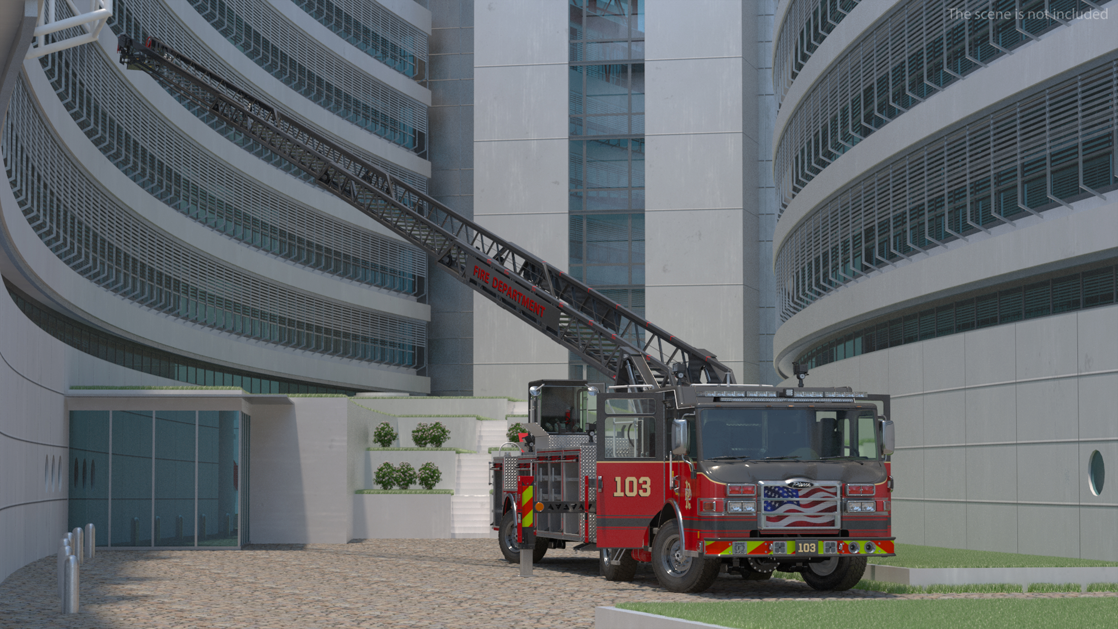 Velocity Ascendant Heavy Duty Black Fire Truck with Tiller Aerial Ladder Rigged 3D model