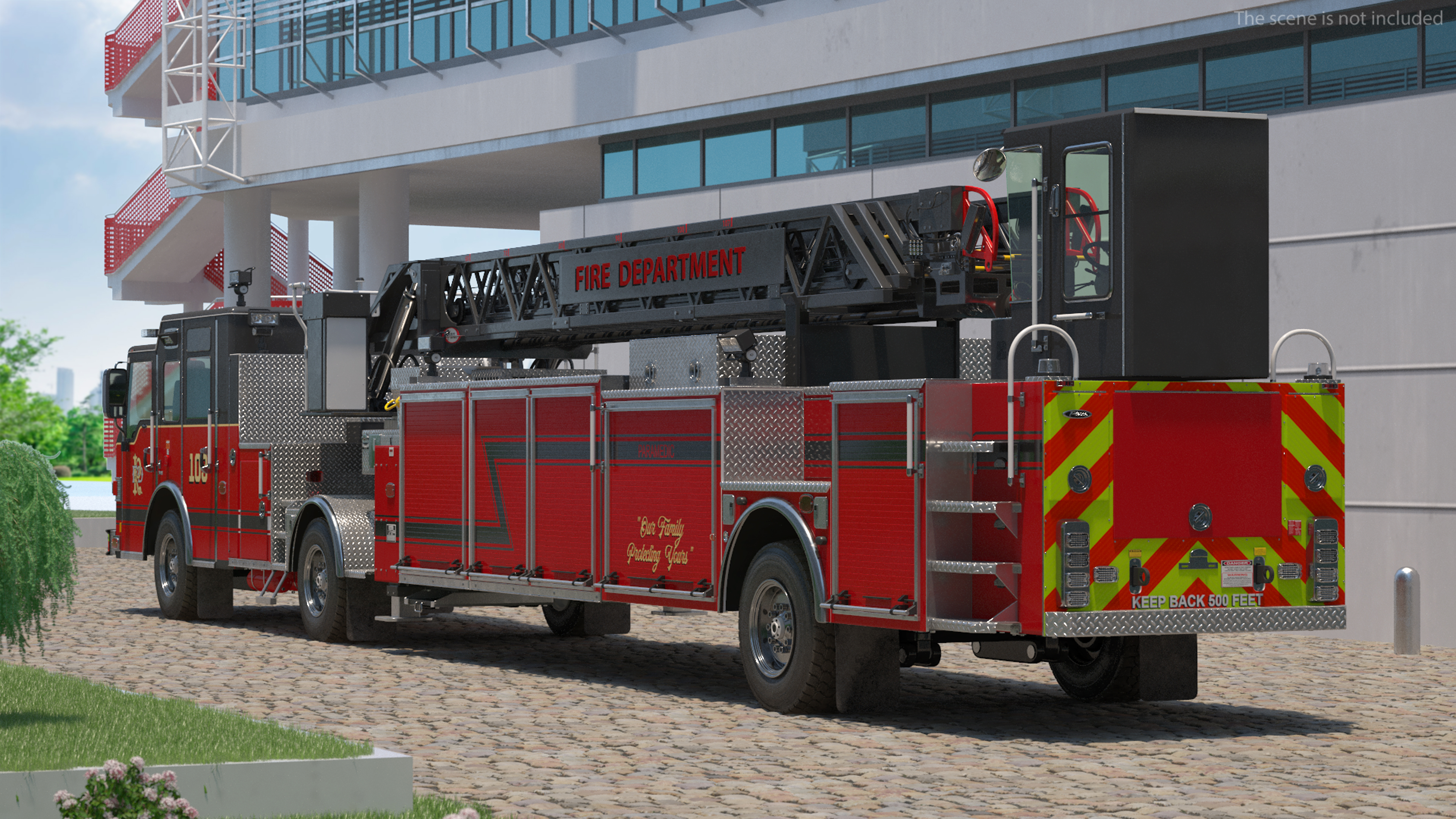 Velocity Ascendant Heavy Duty Black Fire Truck with Tiller Aerial Ladder Rigged 3D model