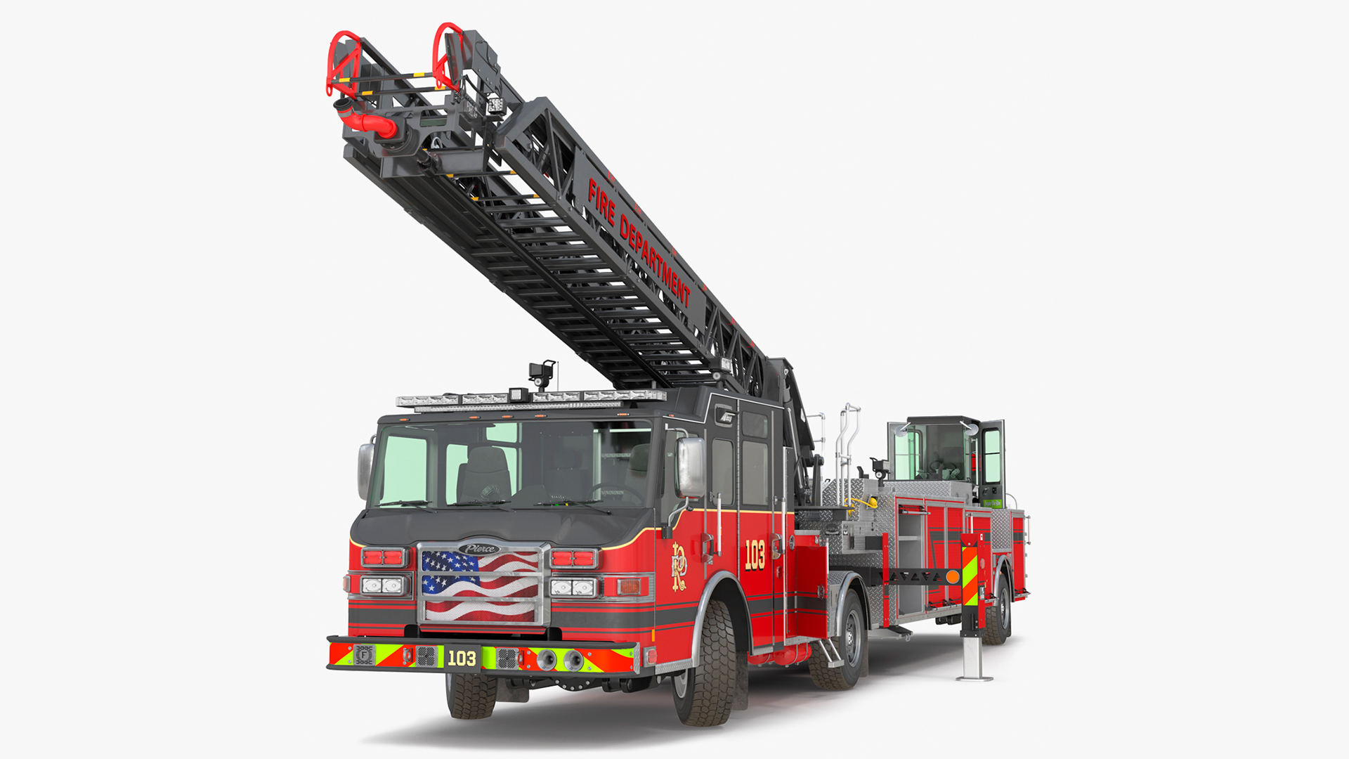 Velocity Ascendant Heavy Duty Black Fire Truck with Tiller Aerial Ladder Rigged 3D model
