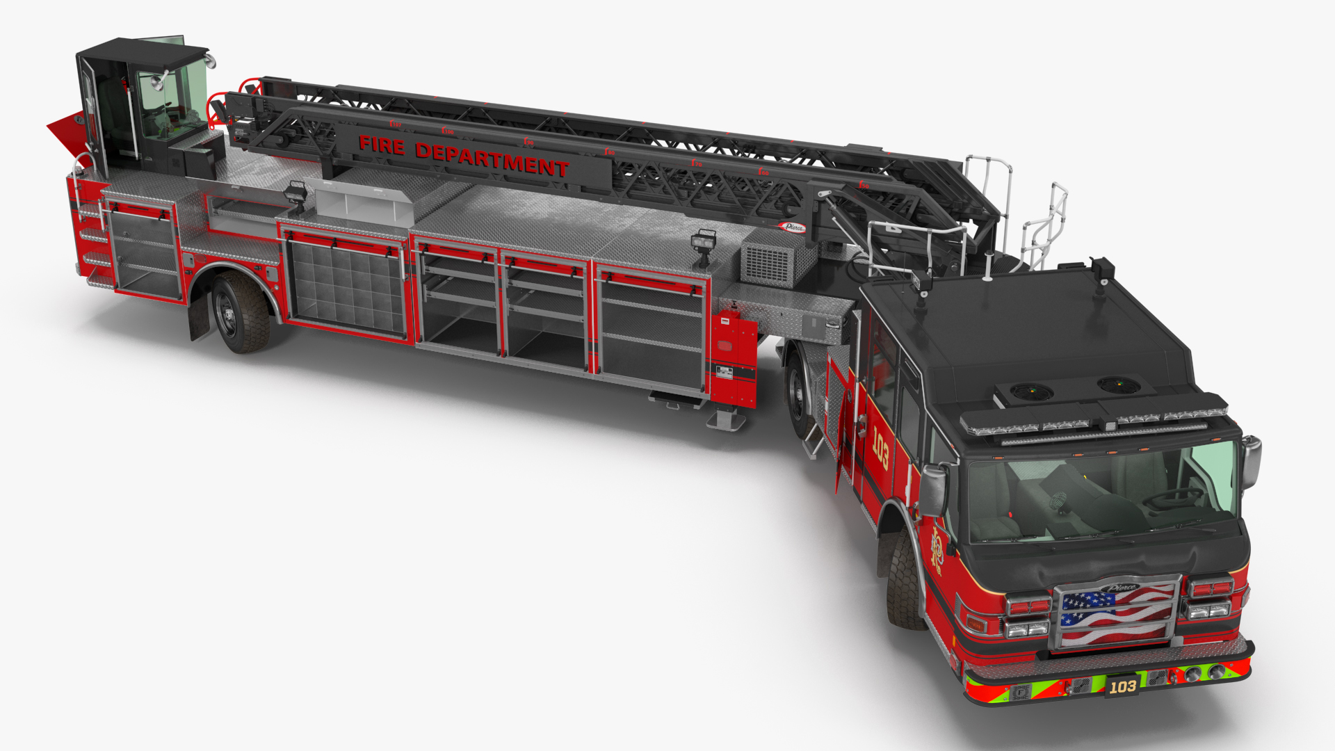 Velocity Ascendant Heavy Duty Black Fire Truck with Tiller Aerial Ladder Rigged 3D model